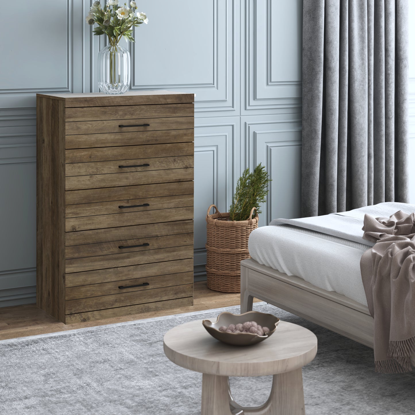 Galano Hamsper 5 Drawer Chest (Interlock) - Knotty Oak