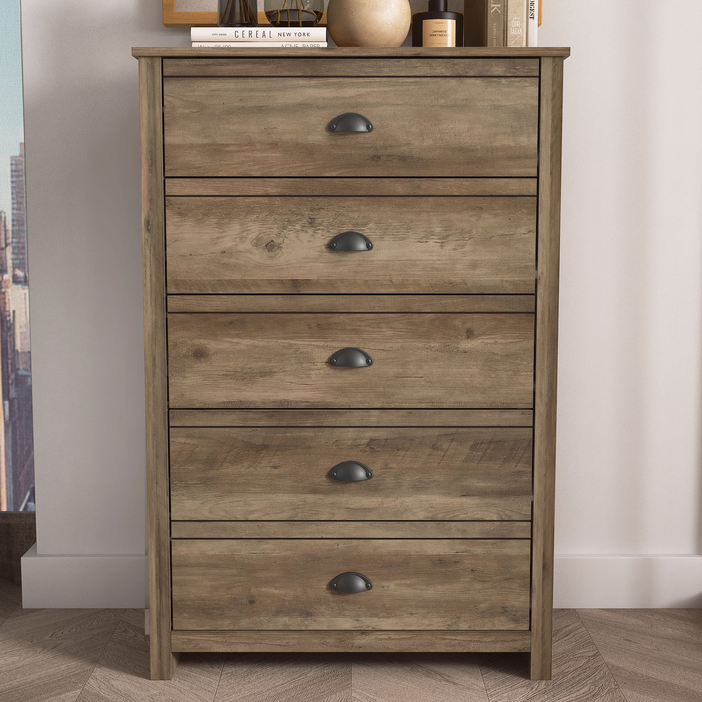 Galano Geodarno 5 Drawer Chest (Interlock) - Knotty Oak