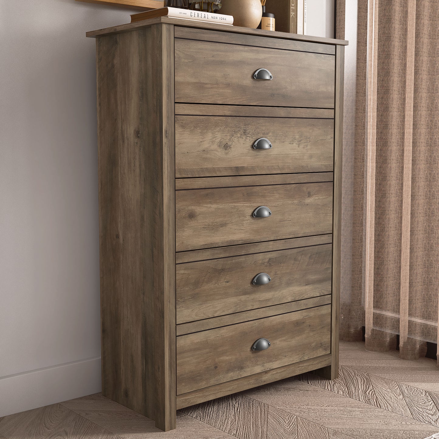 Galano Geodarno 5 Drawer Chest (Interlock) - Knotty Oak