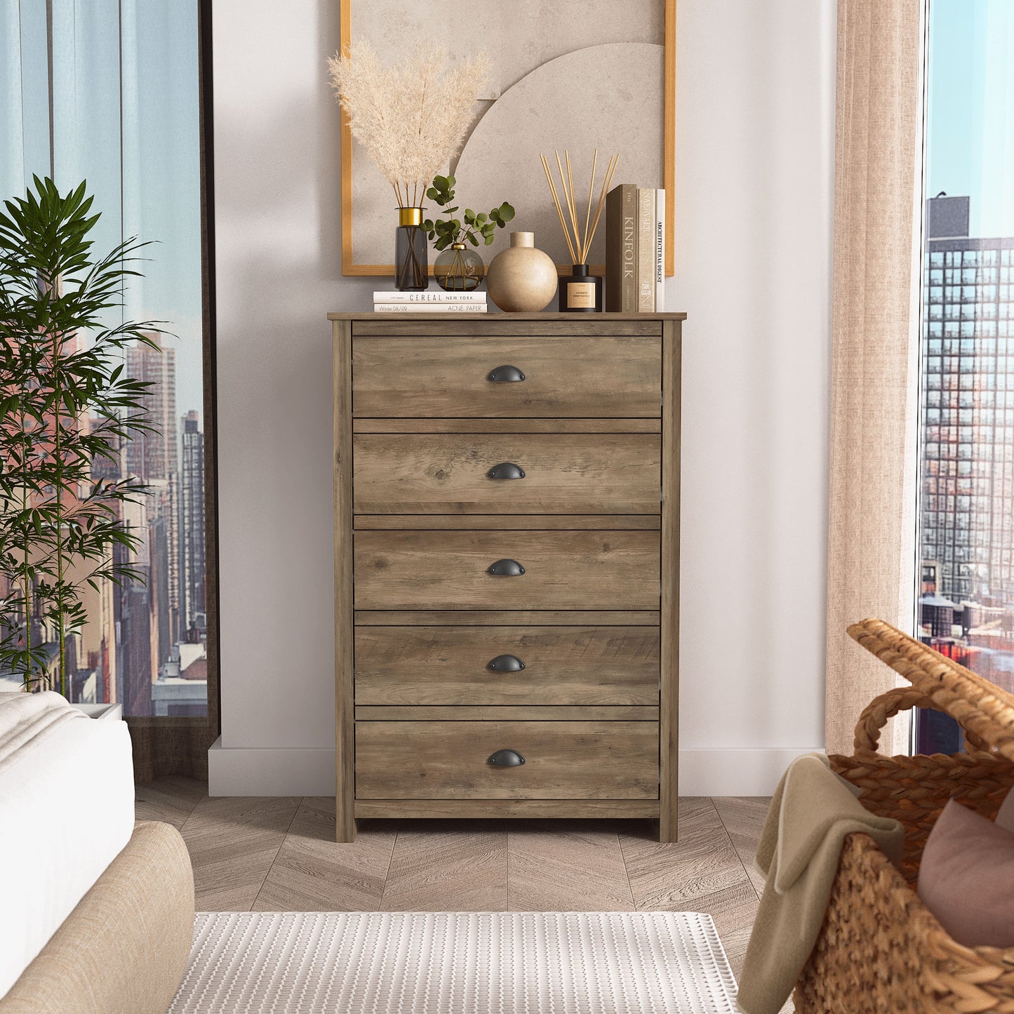 Galano Geodarno 5 Drawer Chest (Interlock) - Knotty Oak