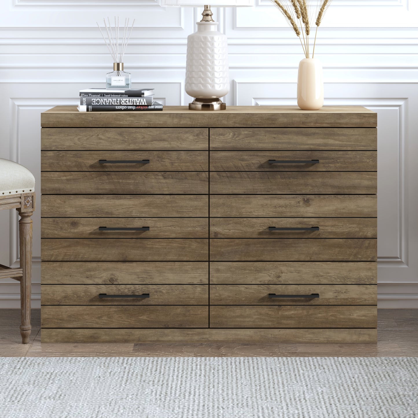 Galano Hamsper 6 Drawer Dresser (Interlock) - Knotty Oak