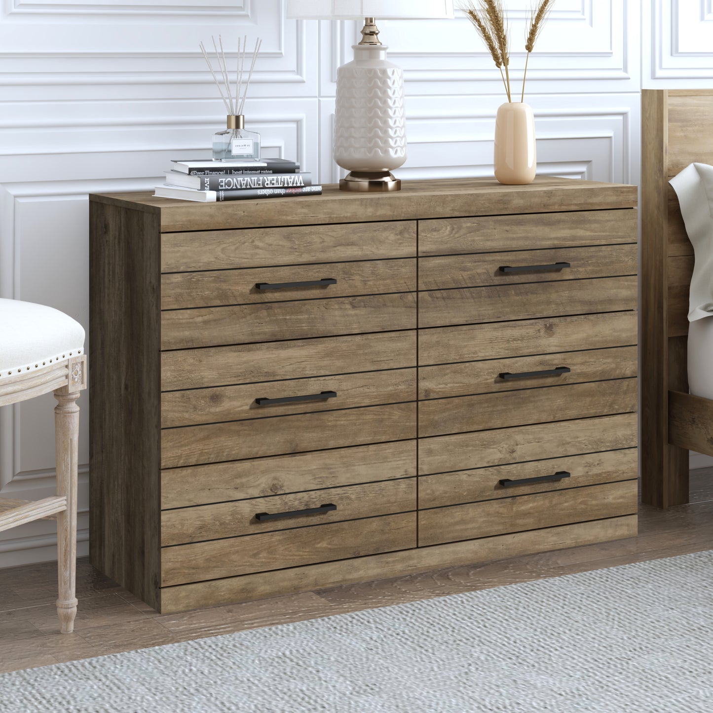 Galano Hamsper 6 Drawer Dresser (Interlock) - Knotty Oak