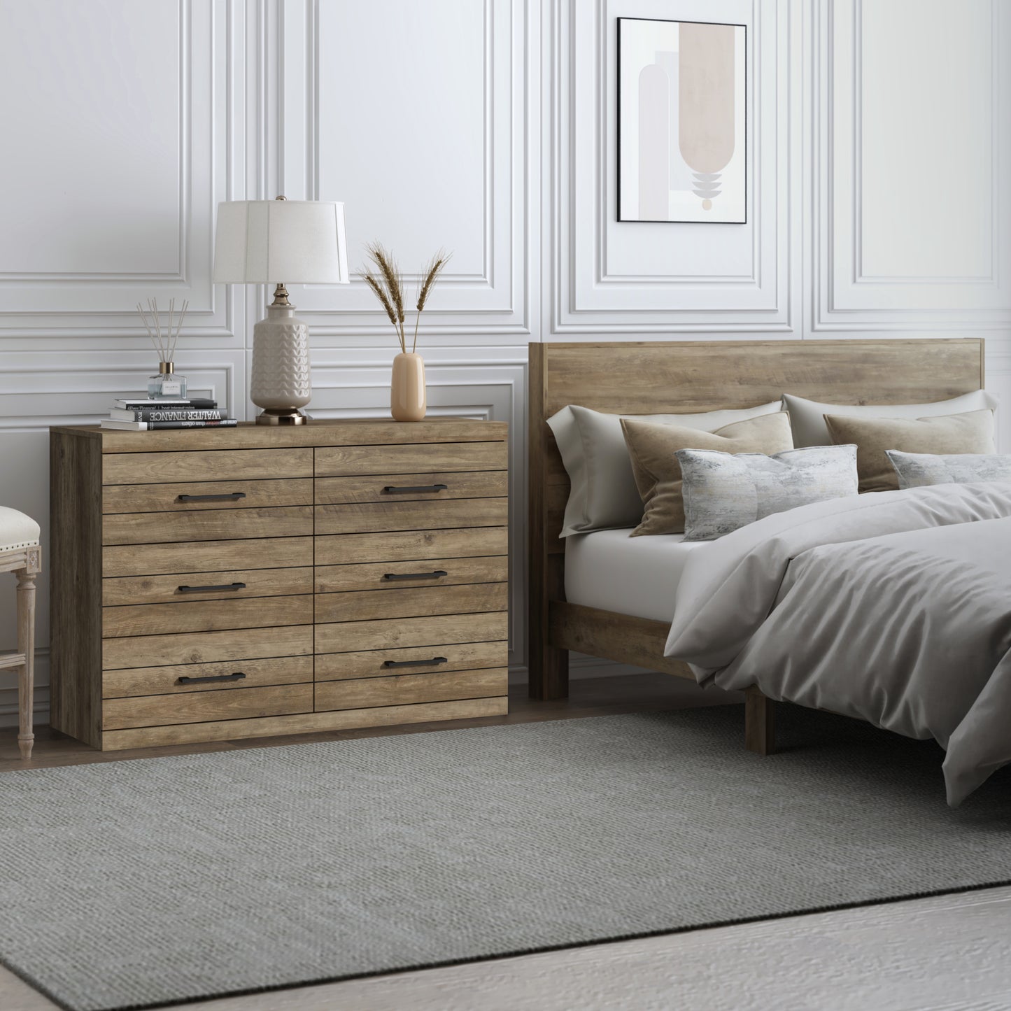 Galano Hamsper 6 Drawer Dresser (Interlock) - Knotty Oak
