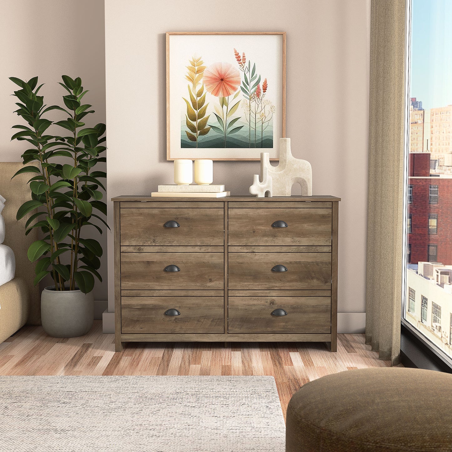 Galano Geodarno 6 Drawer Dresser (Interlock) - Knotty Oak