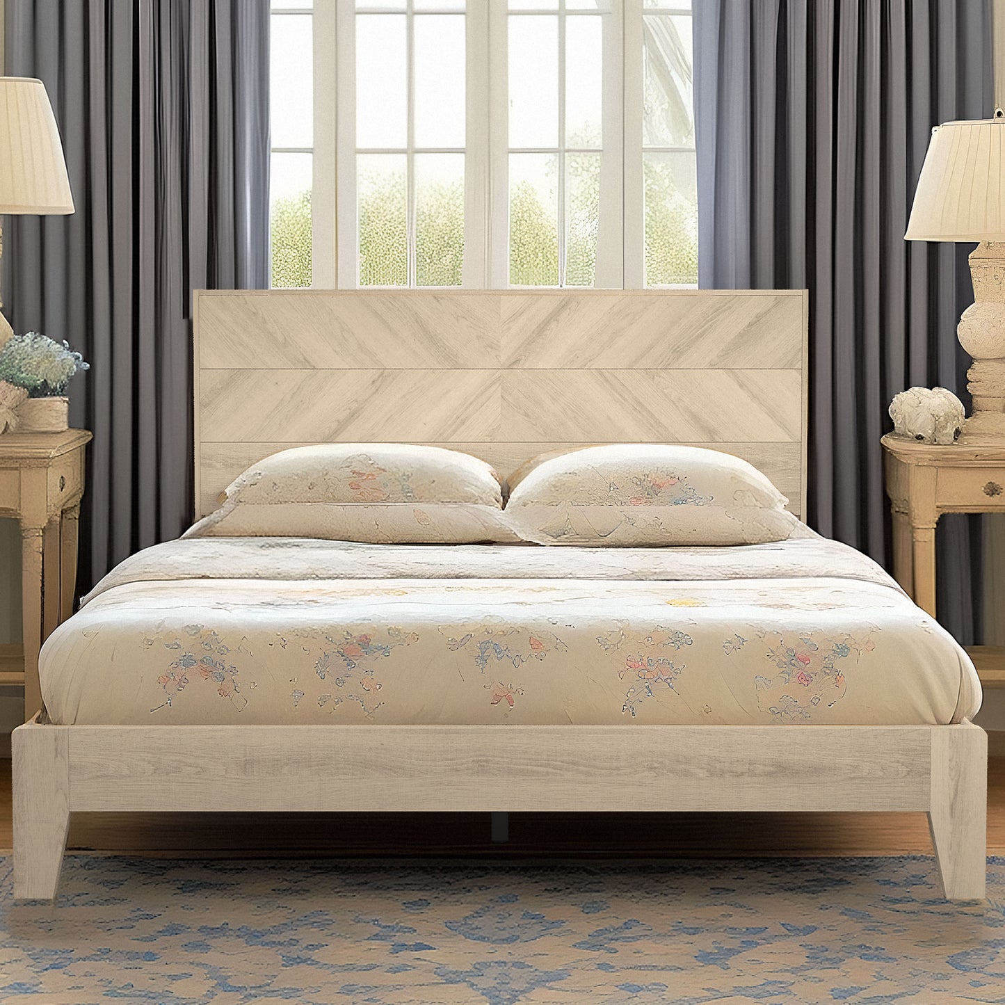 Galano Queen Weiss Clara Bed with Headboard – Oslo Oak