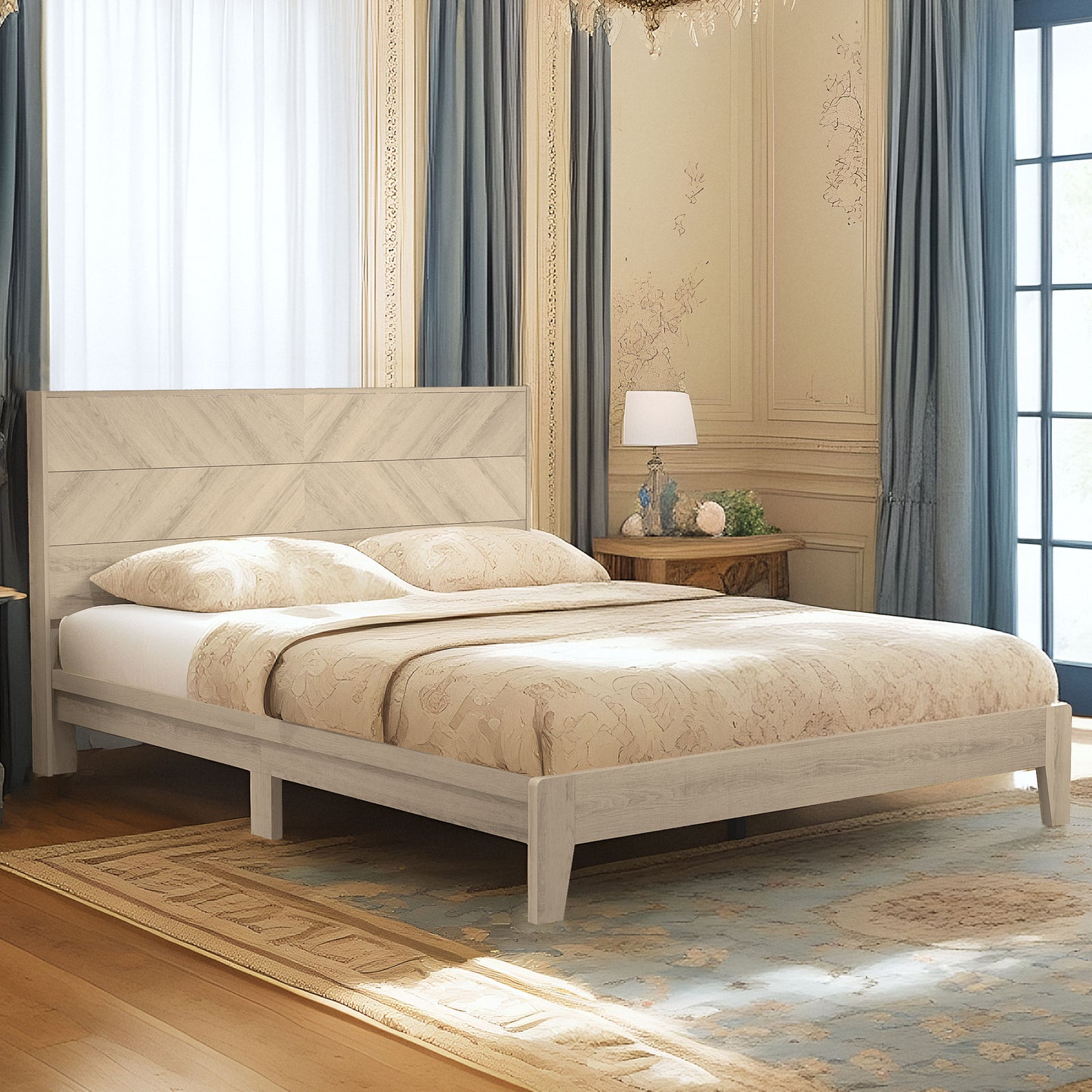 Galano Queen Weiss Clara Bed with Headboard – Oslo Oak