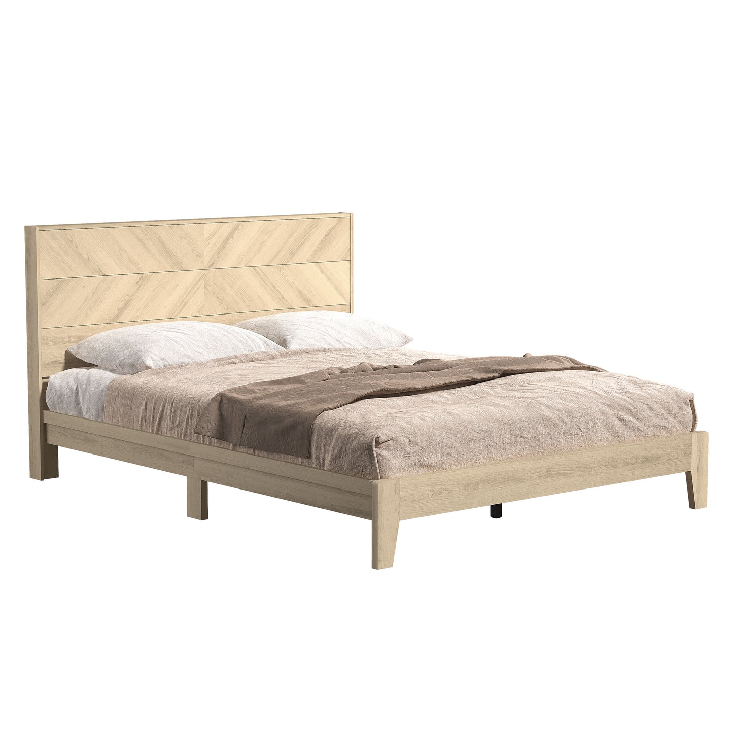 Galano Queen Weiss Clara Bed with Headboard – Oslo Oak