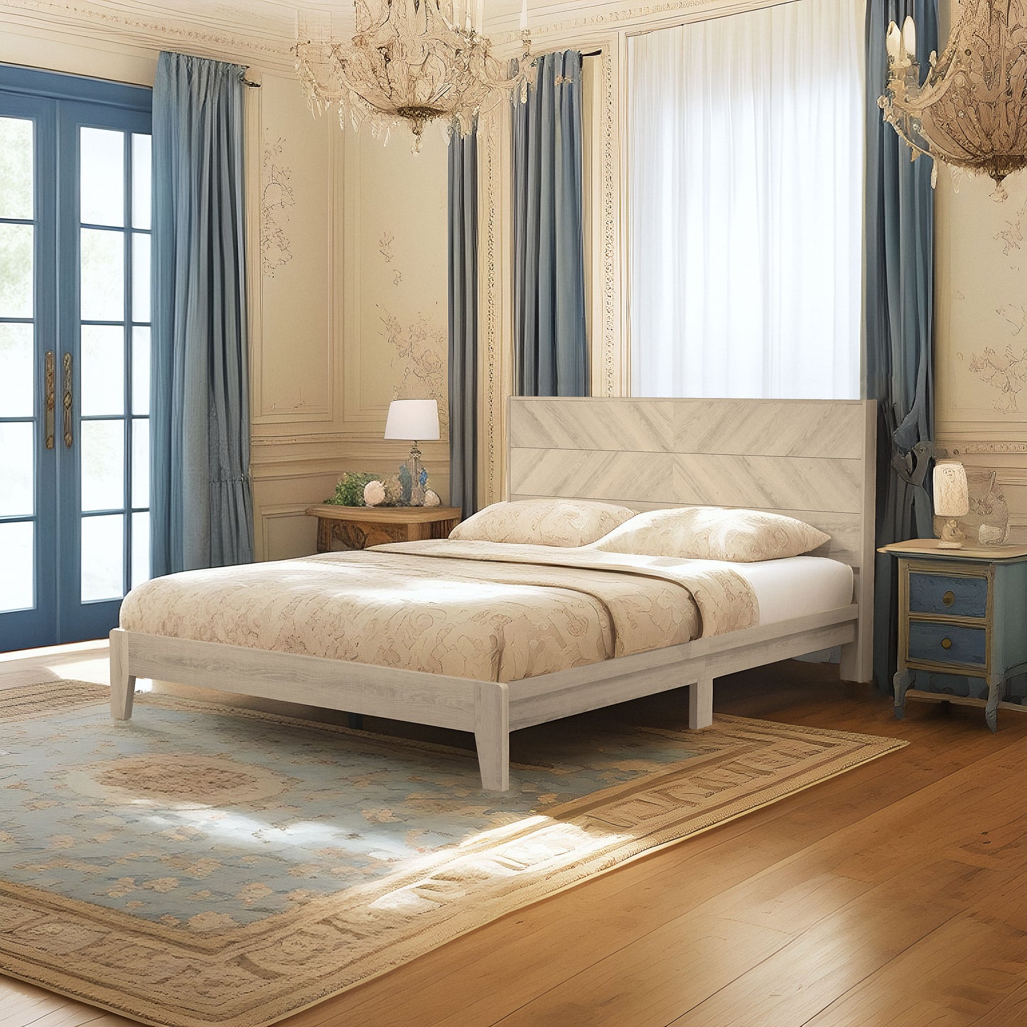 Galano Queen Weiss Clara Bed with Headboard – Oslo Oak