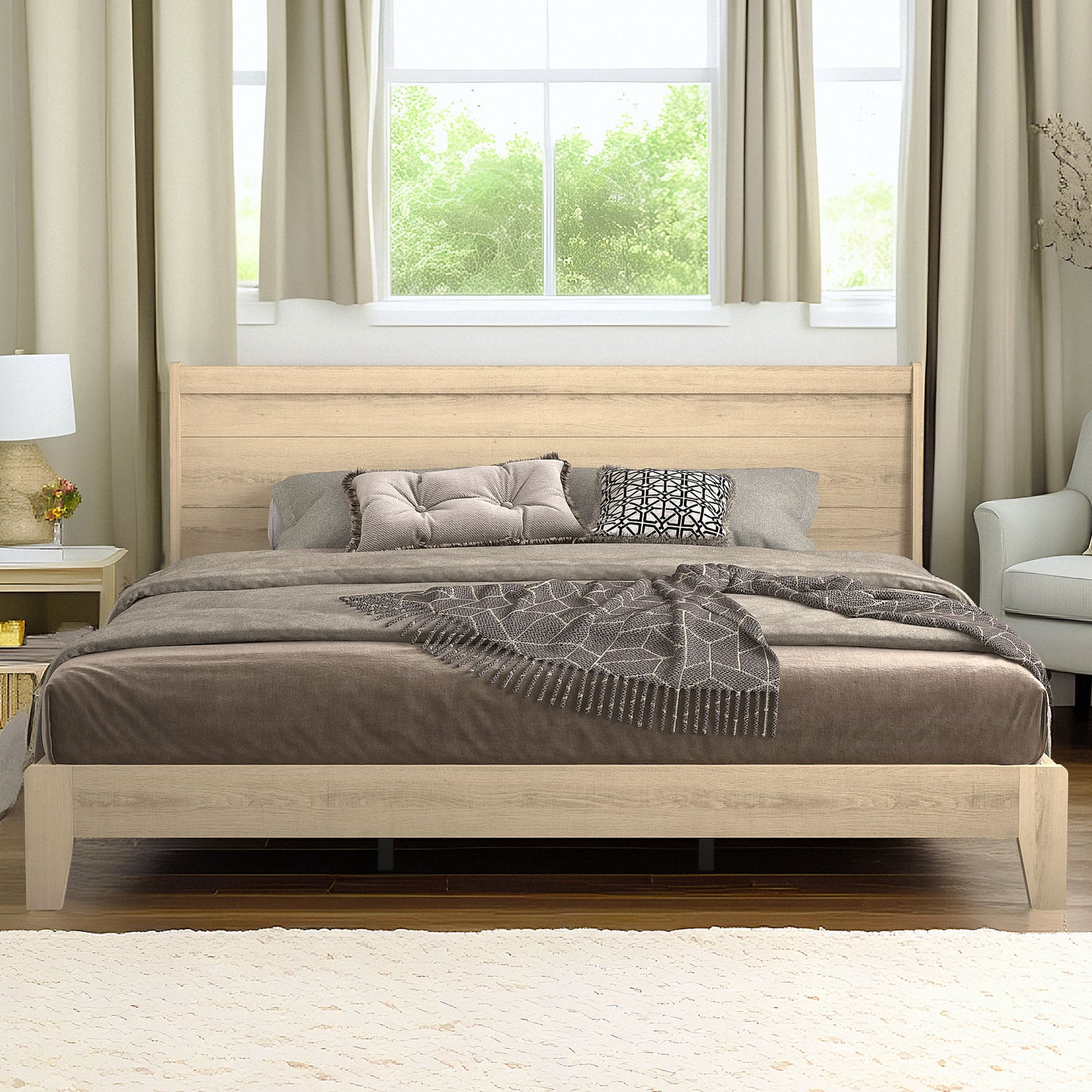 Galano King Abby Serene Bed with Headboard – Oslo Oak