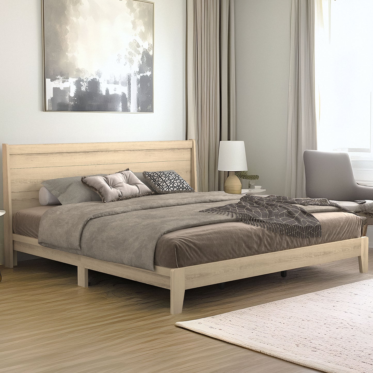 Galano King Abby Serene Bed with Headboard – Oslo Oak