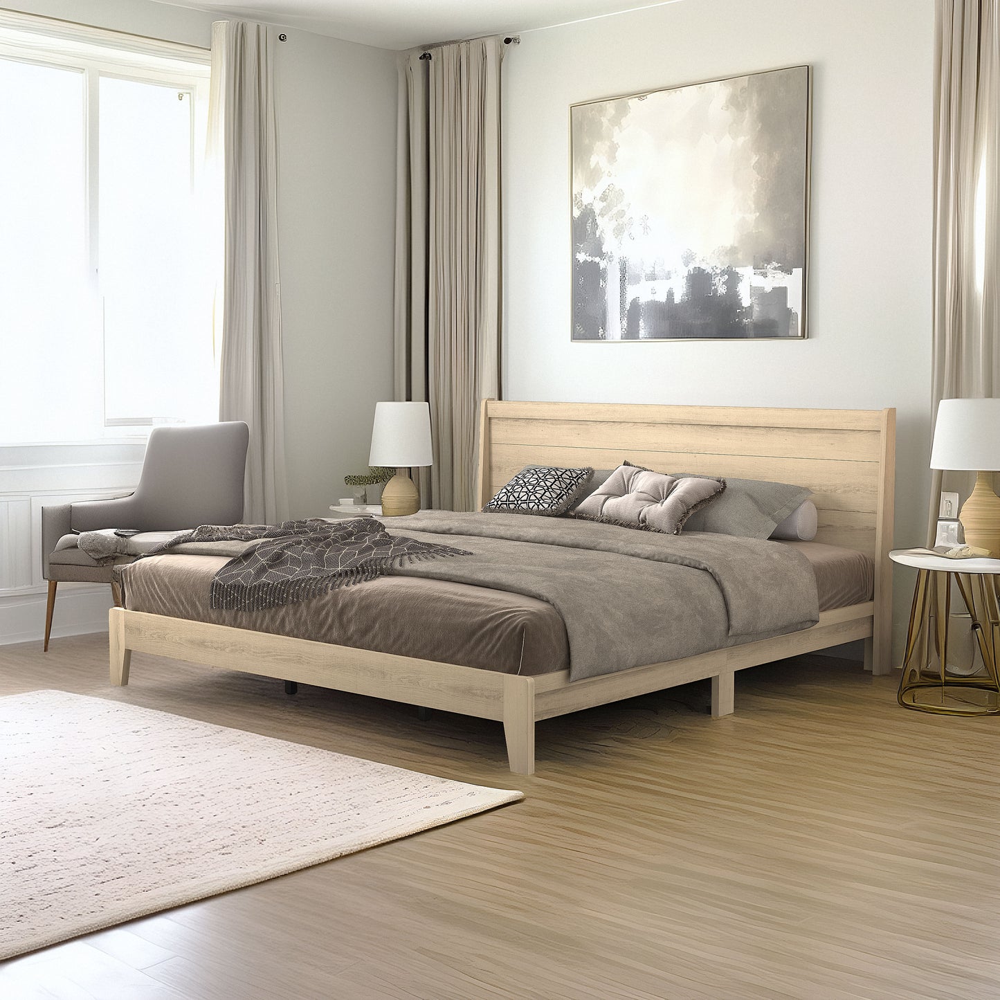 Galano King Abby Serene Bed with Headboard – Oslo Oak