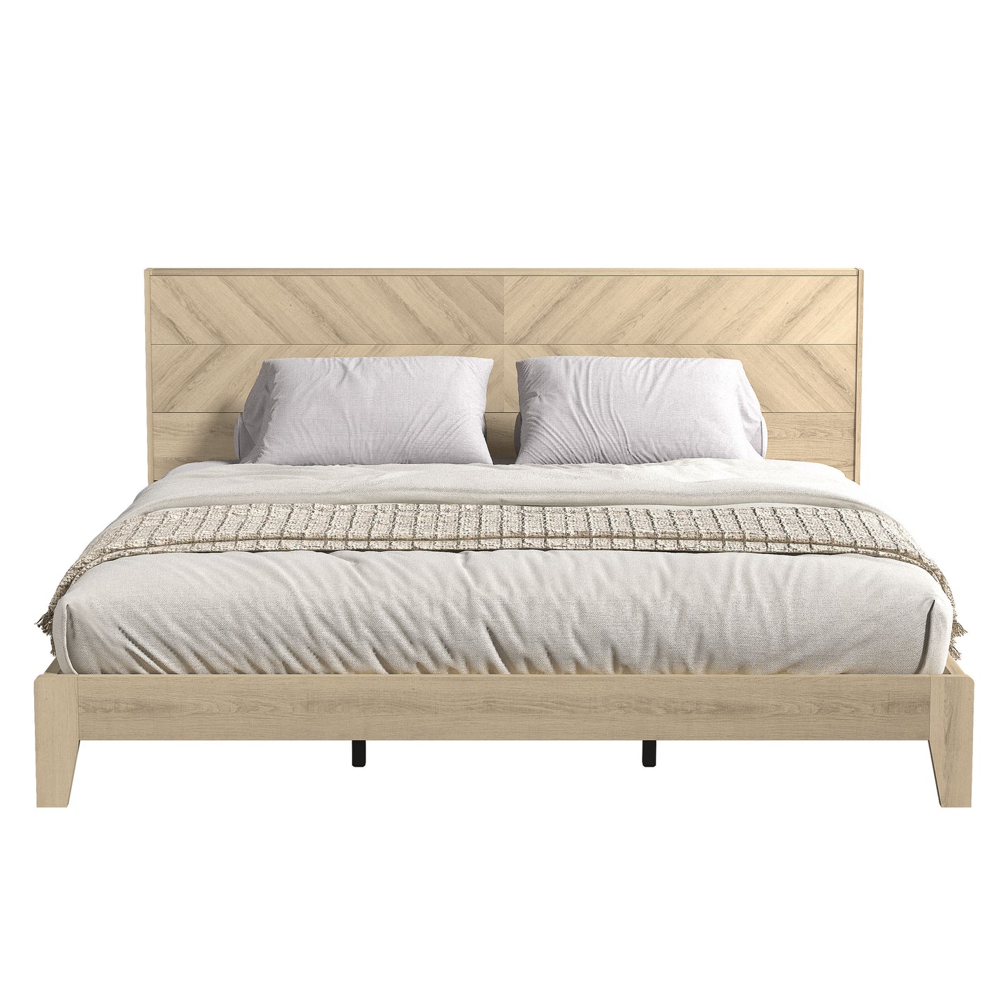 Galano King Weiss Clara Bed with Headboard – Oslo Oak