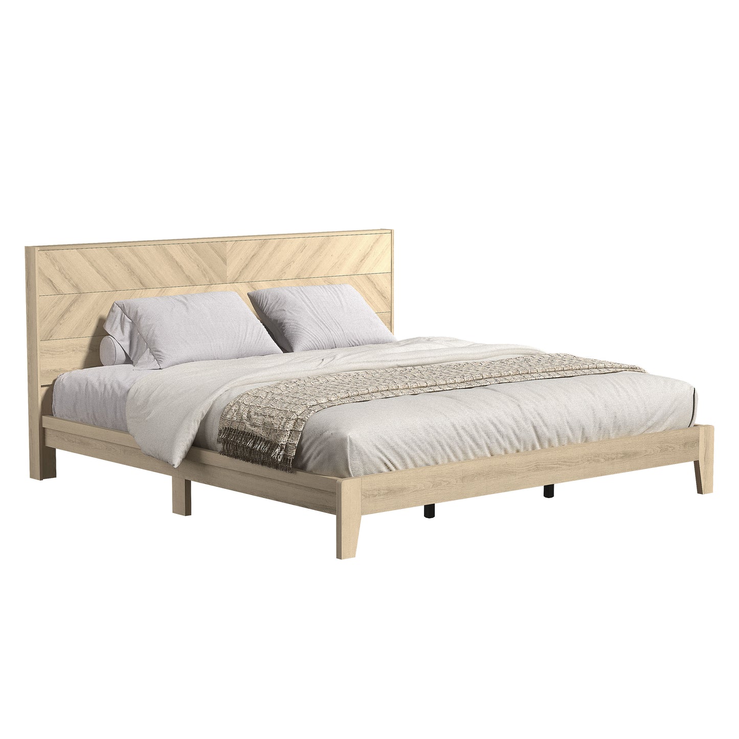 Galano King Weiss Clara Bed with Headboard – Oslo Oak