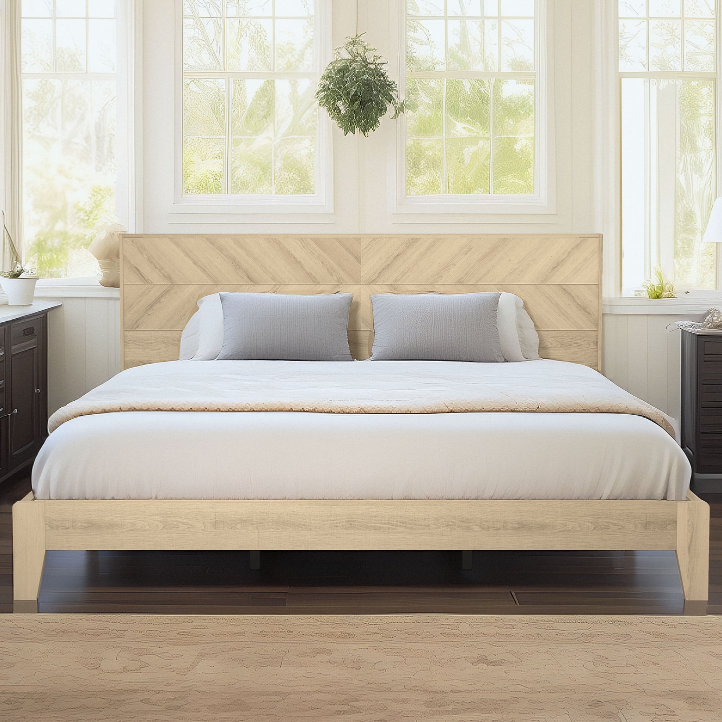 Galano King Weiss Clara Bed with Headboard – Oslo Oak