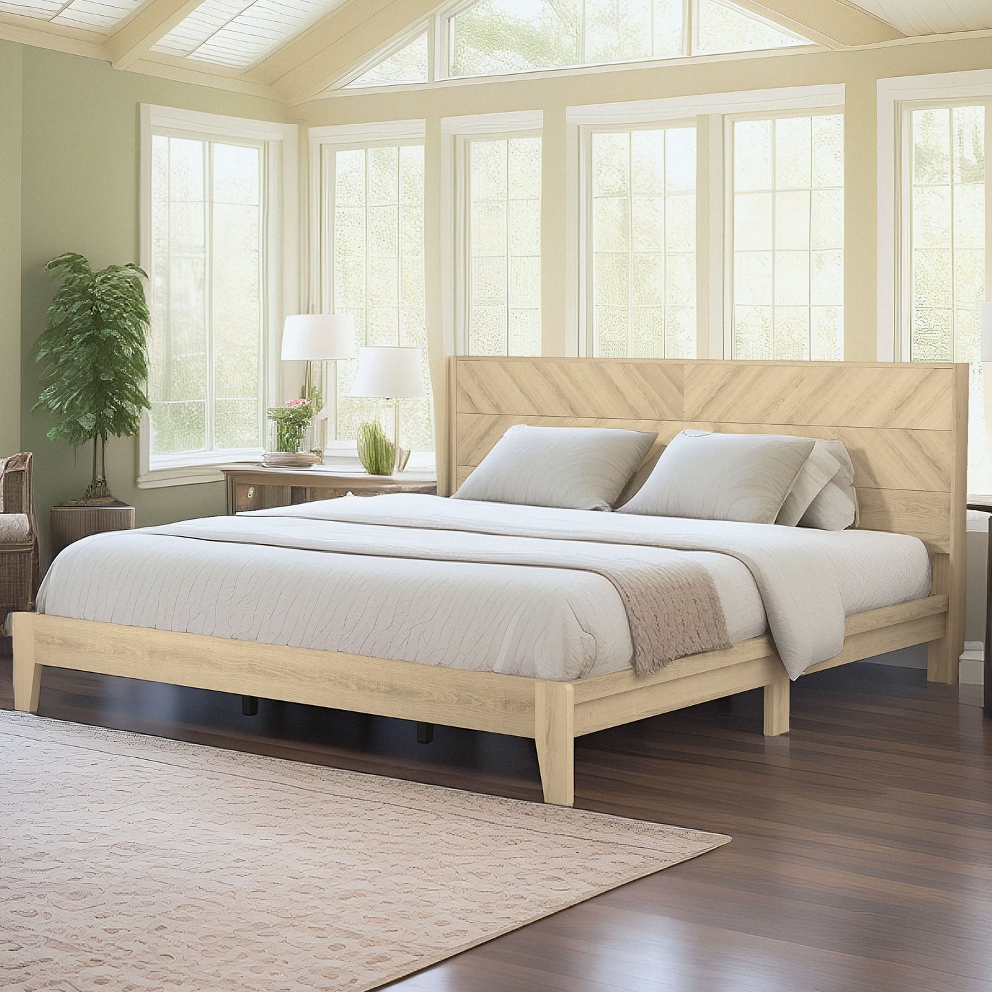 Galano King Weiss Clara Bed with Headboard – Oslo Oak
