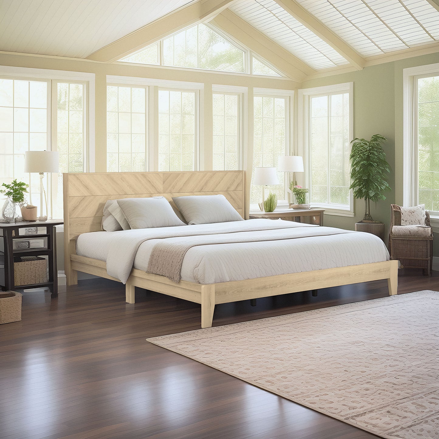 Galano King Weiss Clara Bed with Headboard – Oslo Oak