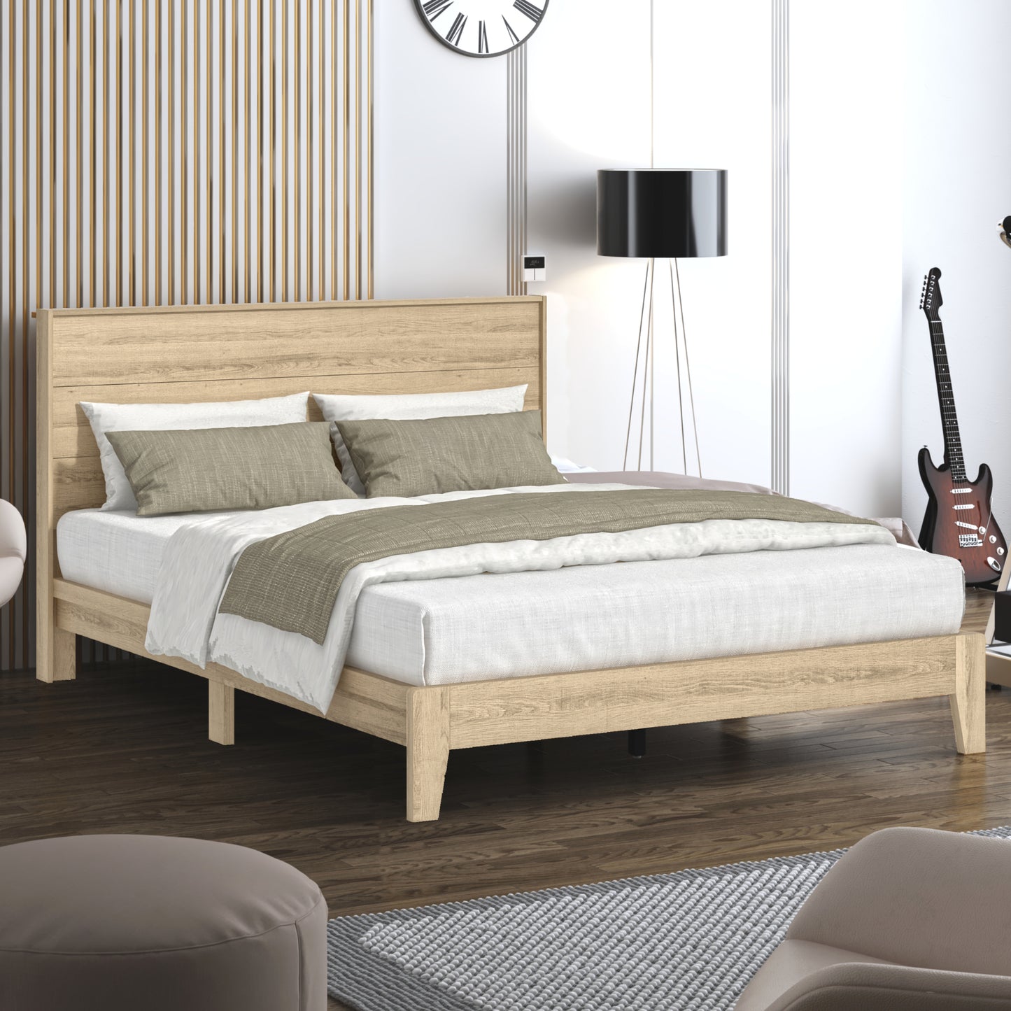 Galano Queen Payne Luxe Bed with Headboard – Oslo Oak