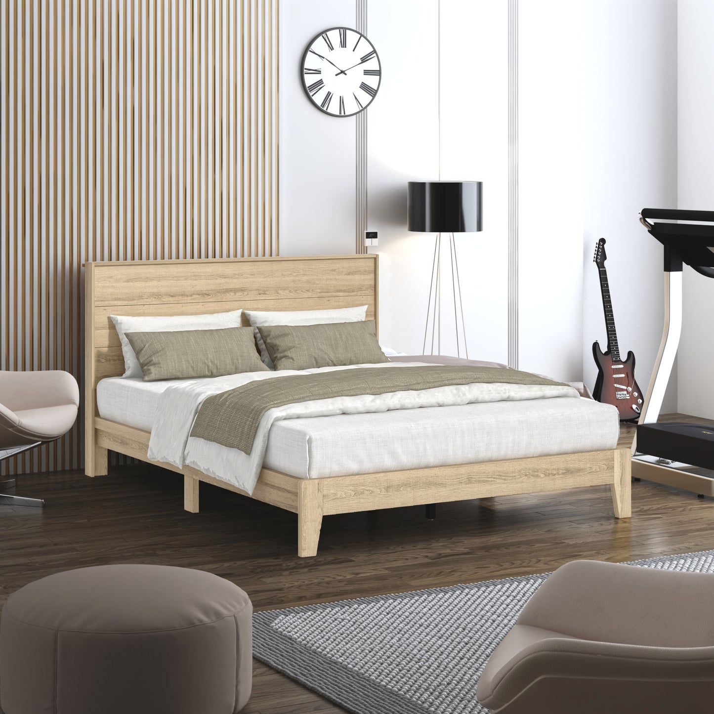 Galano Queen Payne Luxe Bed with Headboard – Oslo Oak