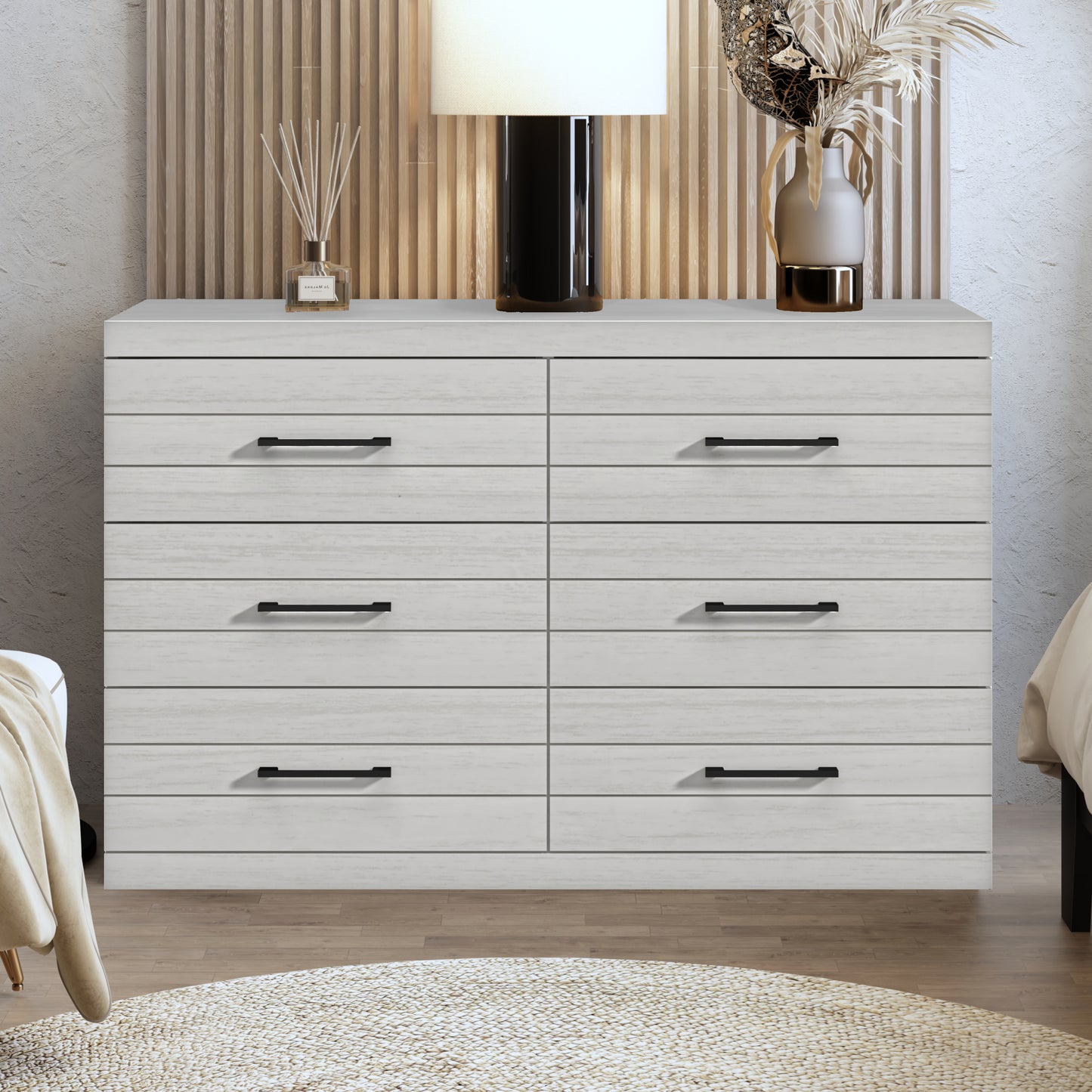 Galano Hamsper 6 Drawer Dresser (Interlock) - Pearl White Oak