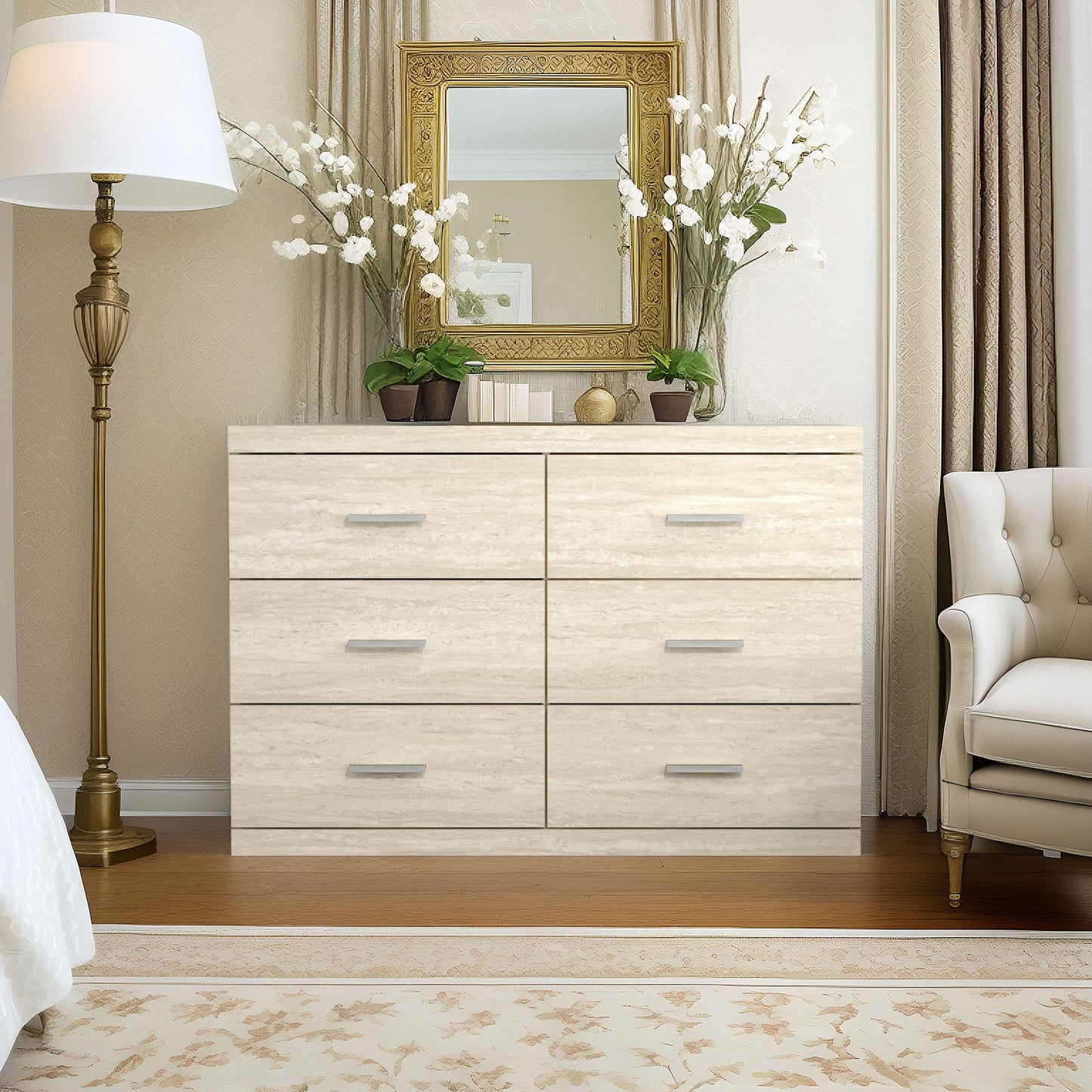 Galano Carmelo 6 Drawer Dresser (Interlock) - Travertine