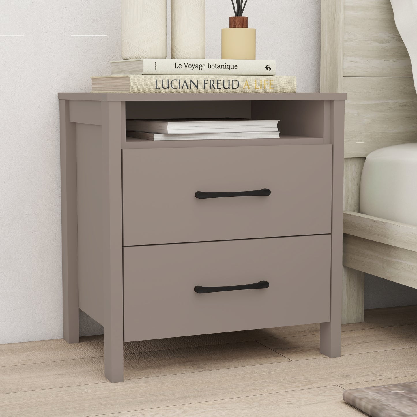 Galano Modern 2-Drawer Nightstand with Open Storage 20.9" W × 15.7" D × 22.7" H