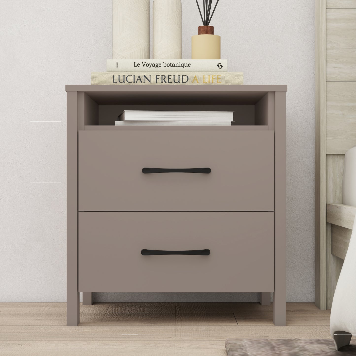 Galano Modern 2-Drawer Nightstand with Open Storage 20.9" W × 15.7" D × 22.7" H