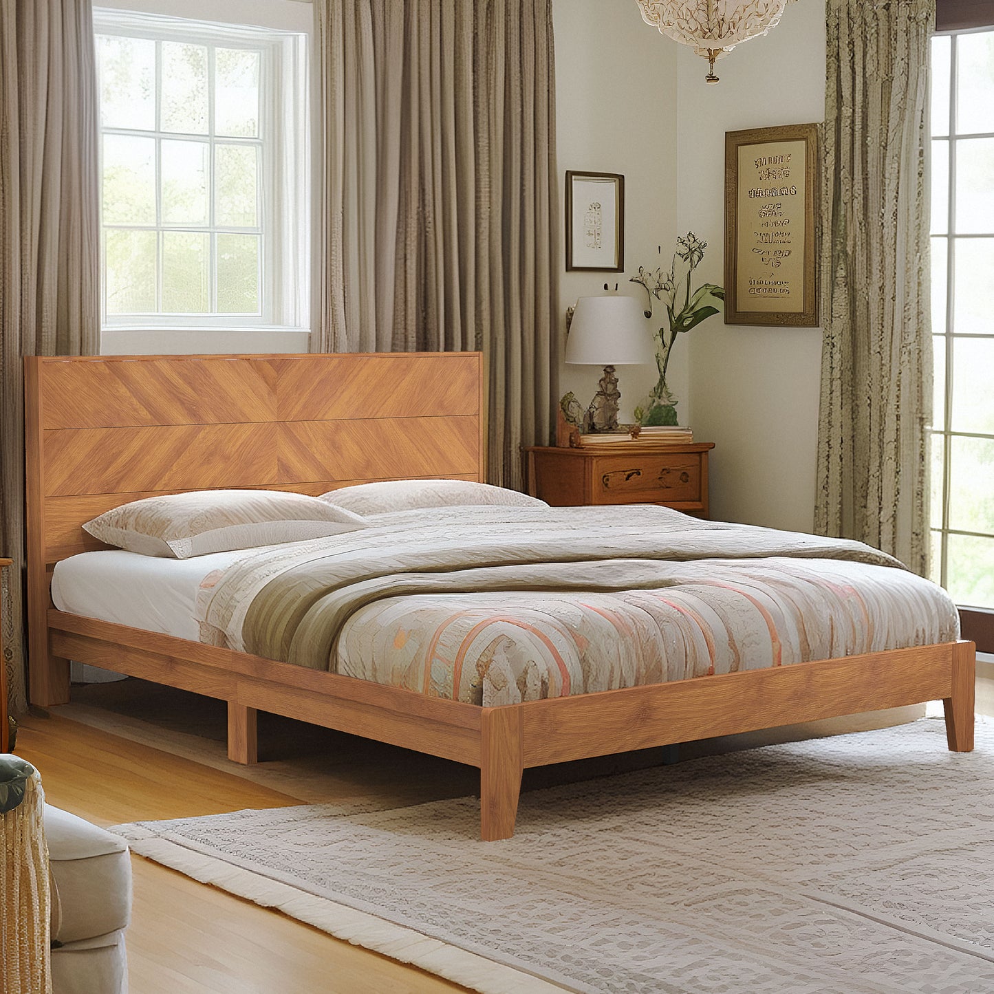Galano Queen Weiss Clara Bed with Headboard – Amber Walnut
