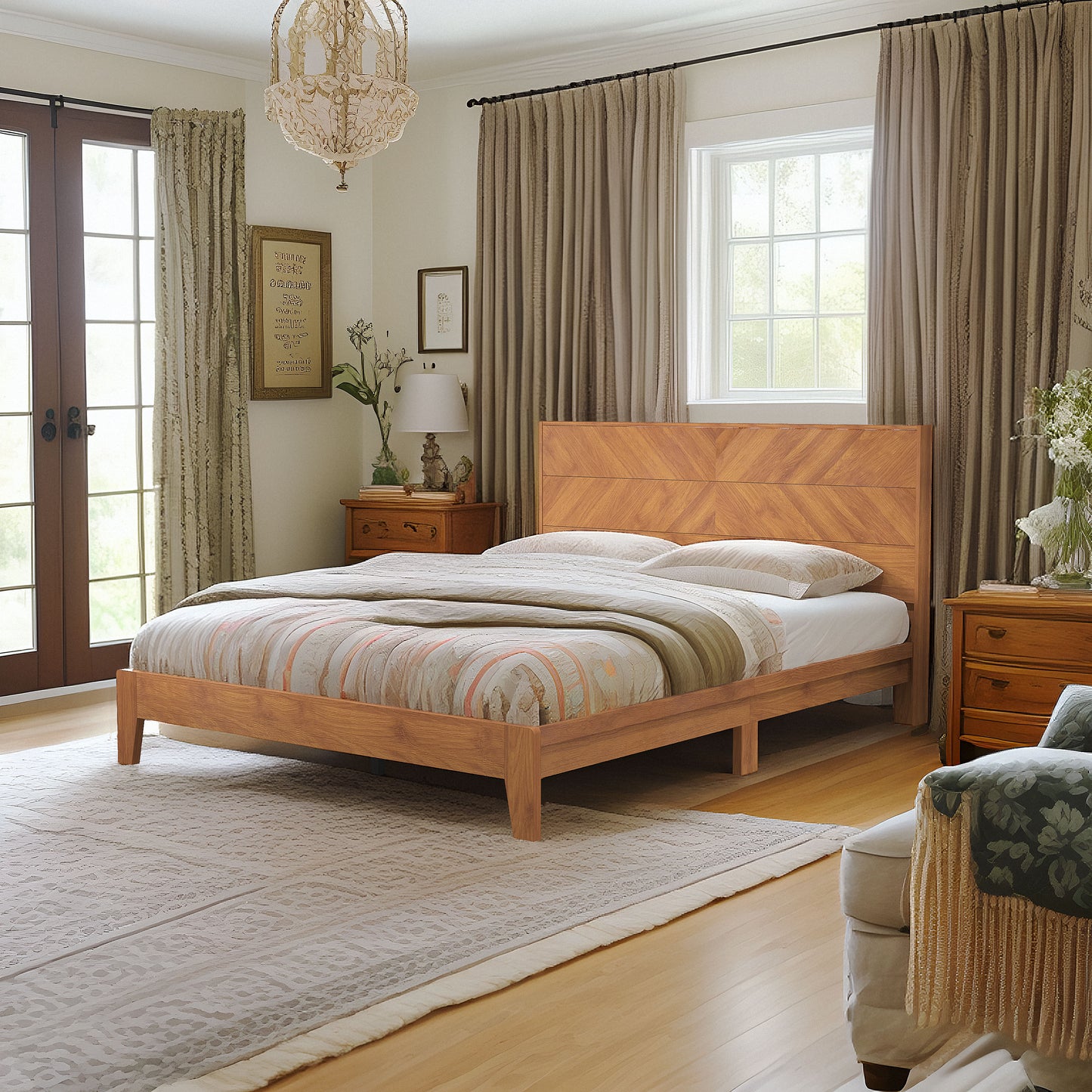 Galano Queen Weiss Clara Bed with Headboard – Amber Walnut