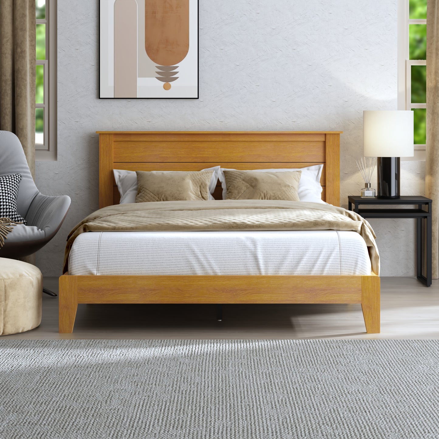 Galano Queen Tiena Lencia Bed with Headboard – Amber Walnut