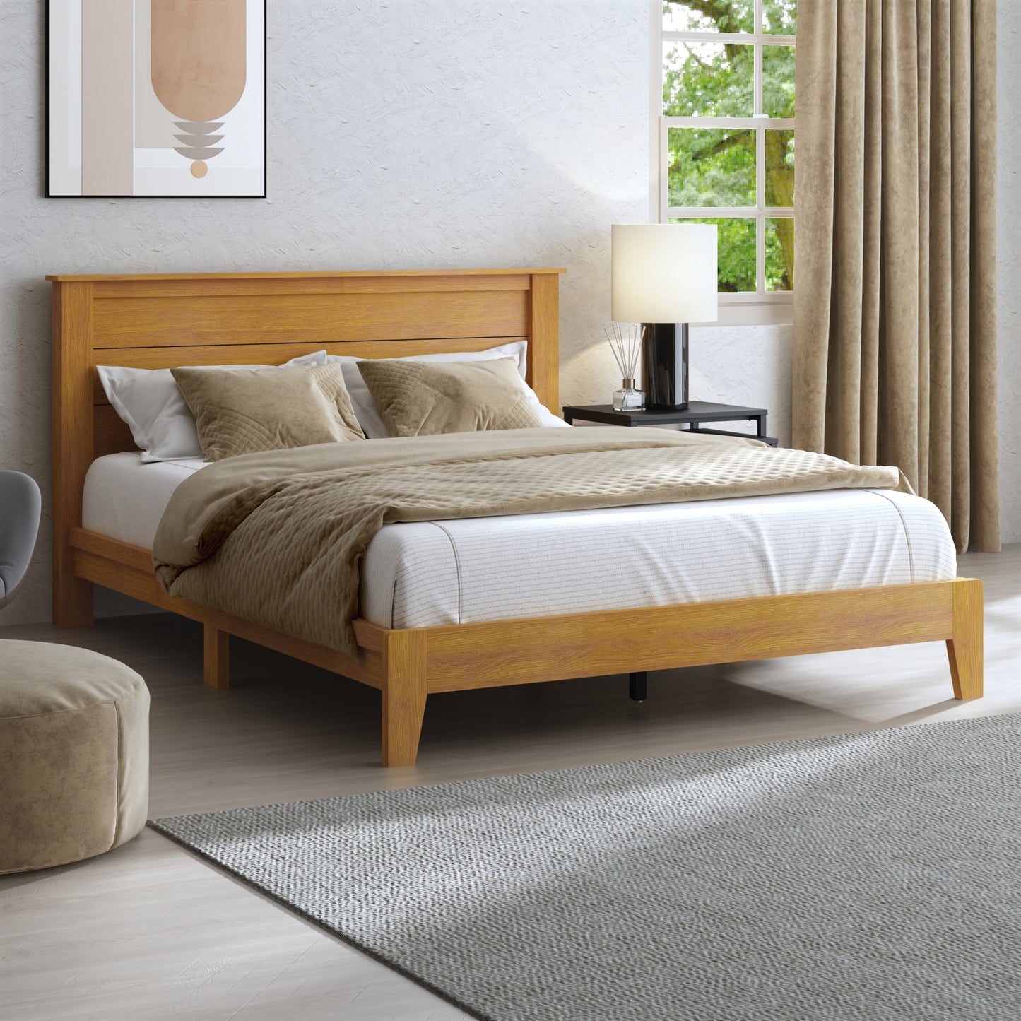 Galano Queen Tiena Lencia Bed with Headboard – Amber Walnut