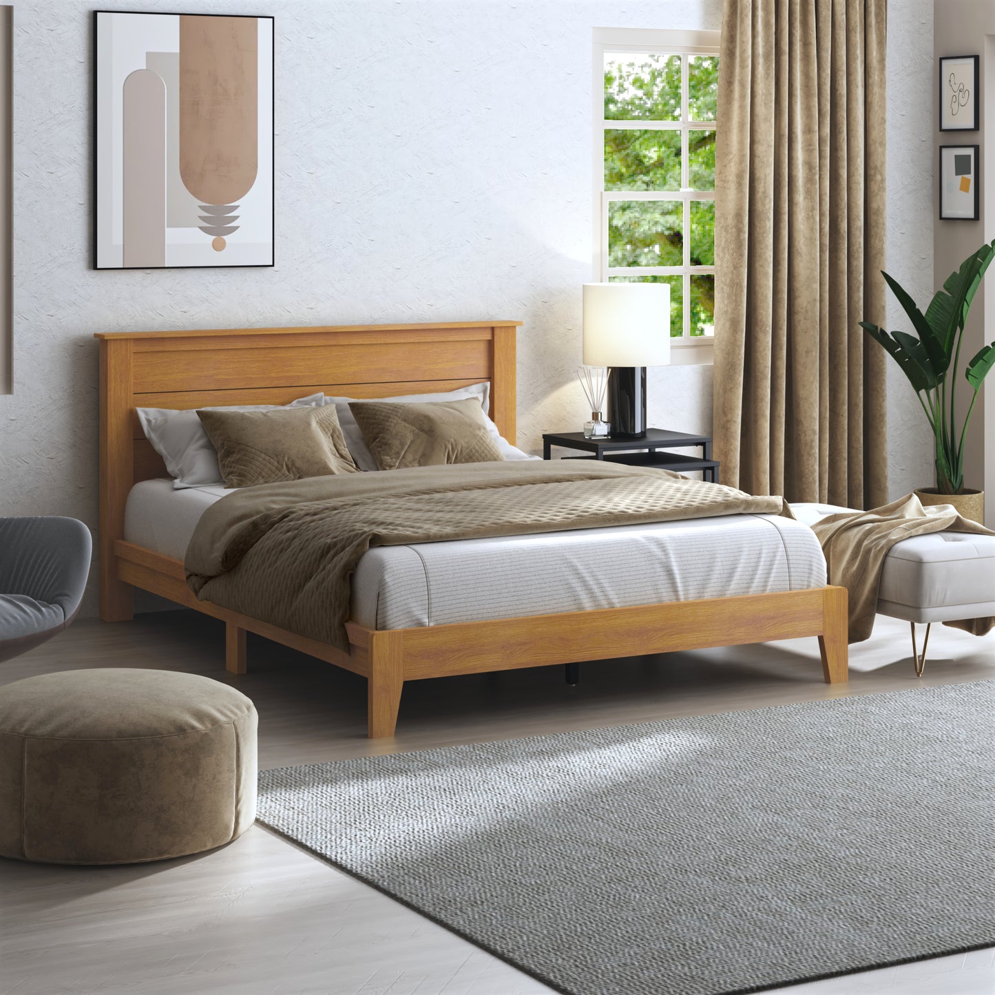 Galano Queen Tiena Lencia Bed with Headboard – Amber Walnut