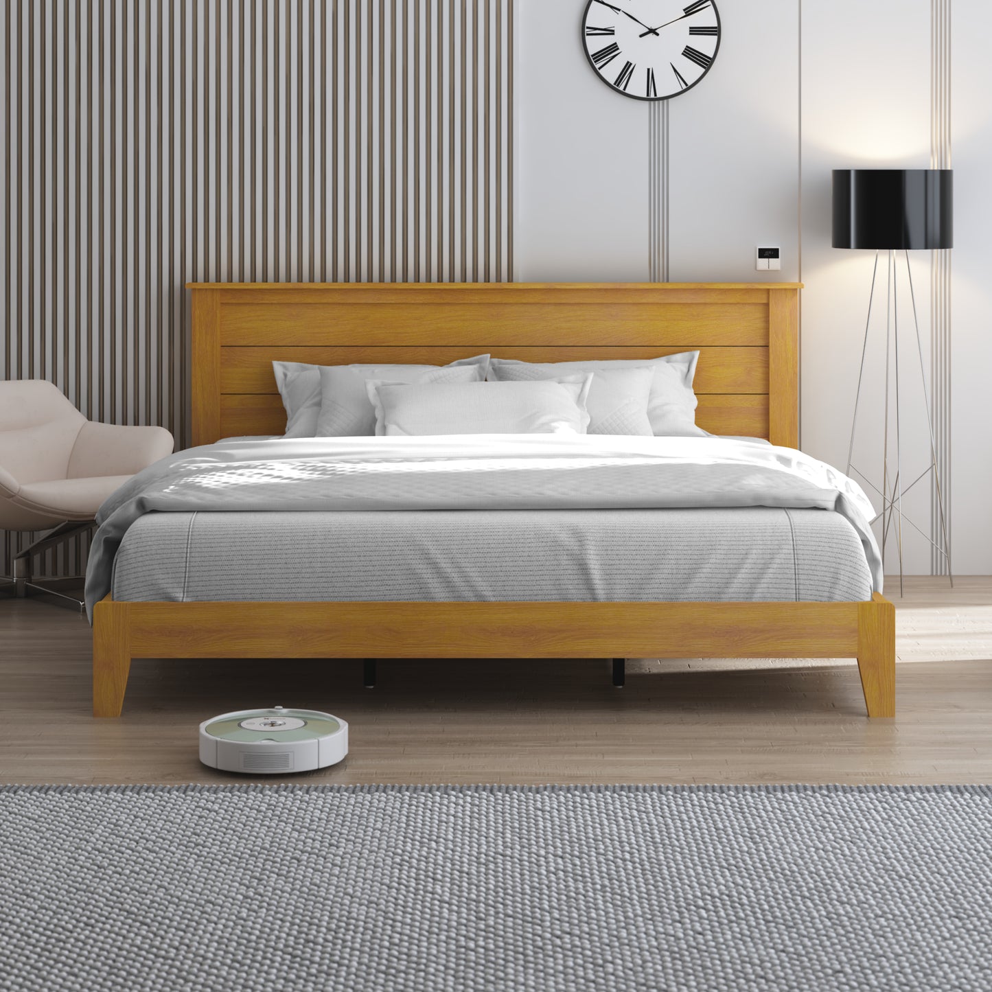 Galano King Tiena Lencia Bed with Headboard – Amber Walnut