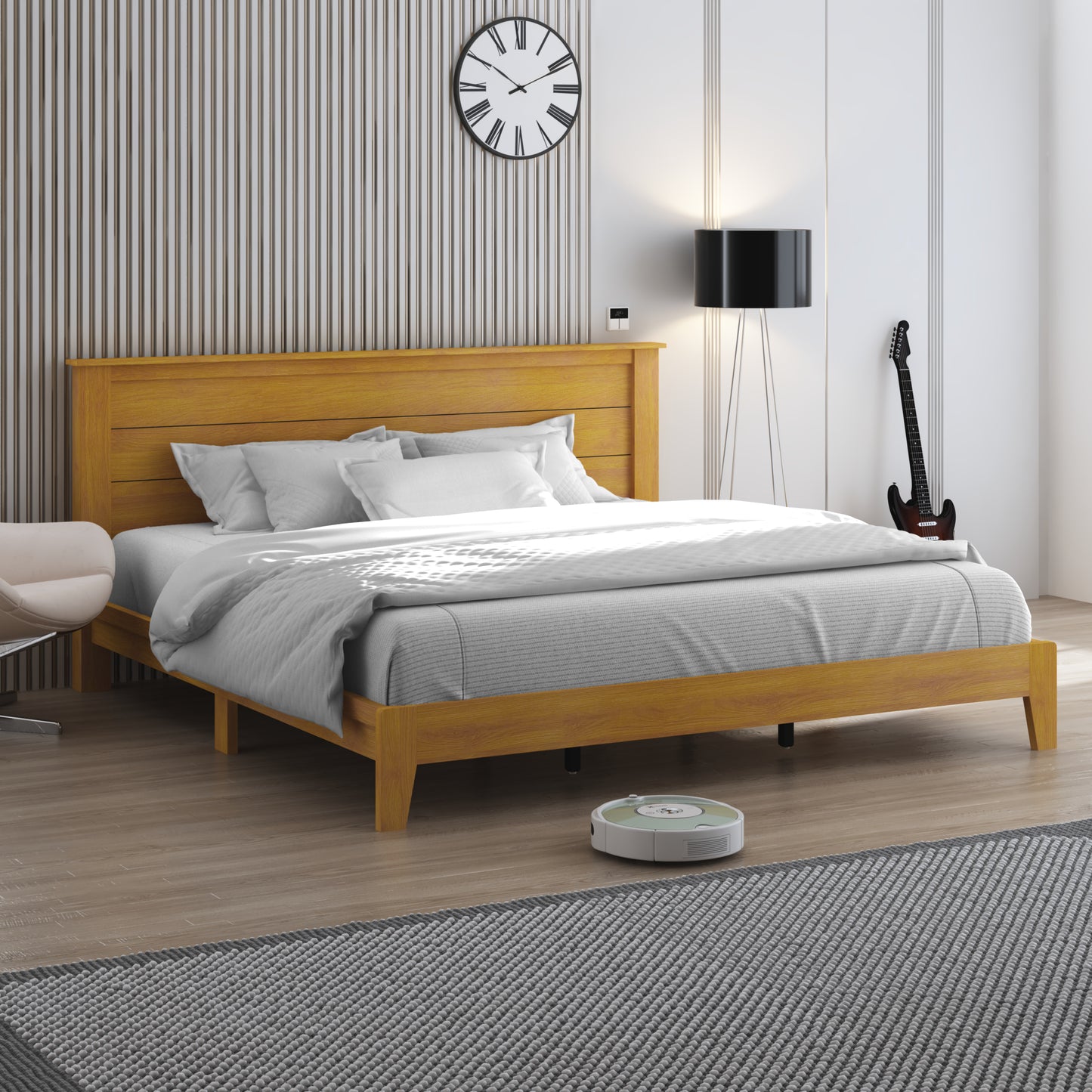 Galano King Tiena Lencia Bed with Headboard – Amber Walnut