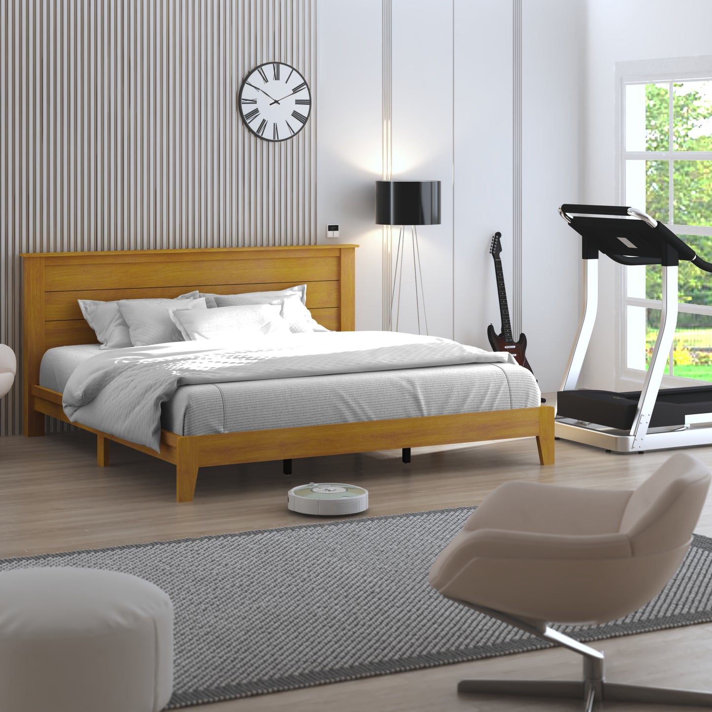 Galano King Tiena Lencia Bed with Headboard – Amber Walnut
