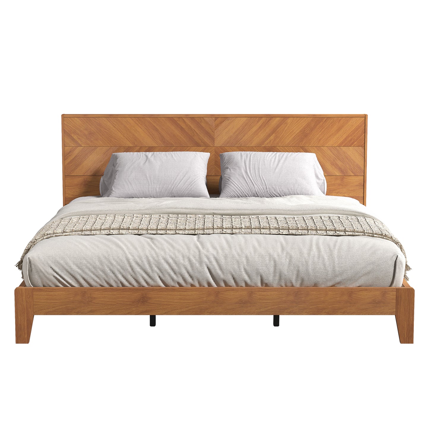Galano King Weiss Clara Bed with Headboard – Amber Walnut