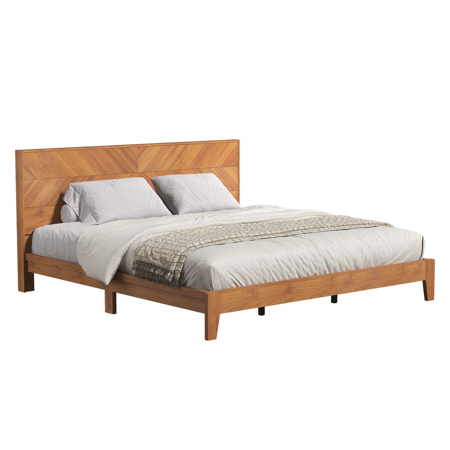 Galano King Weiss Clara Bed with Headboard – Amber Walnut