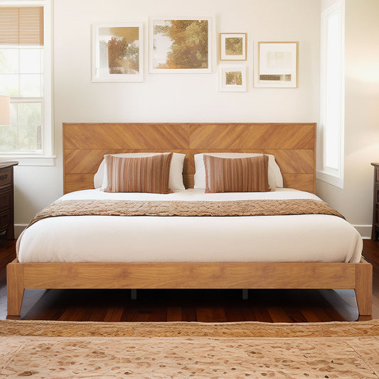 Galano King Weiss Clara Bed with Headboard – Amber Walnut