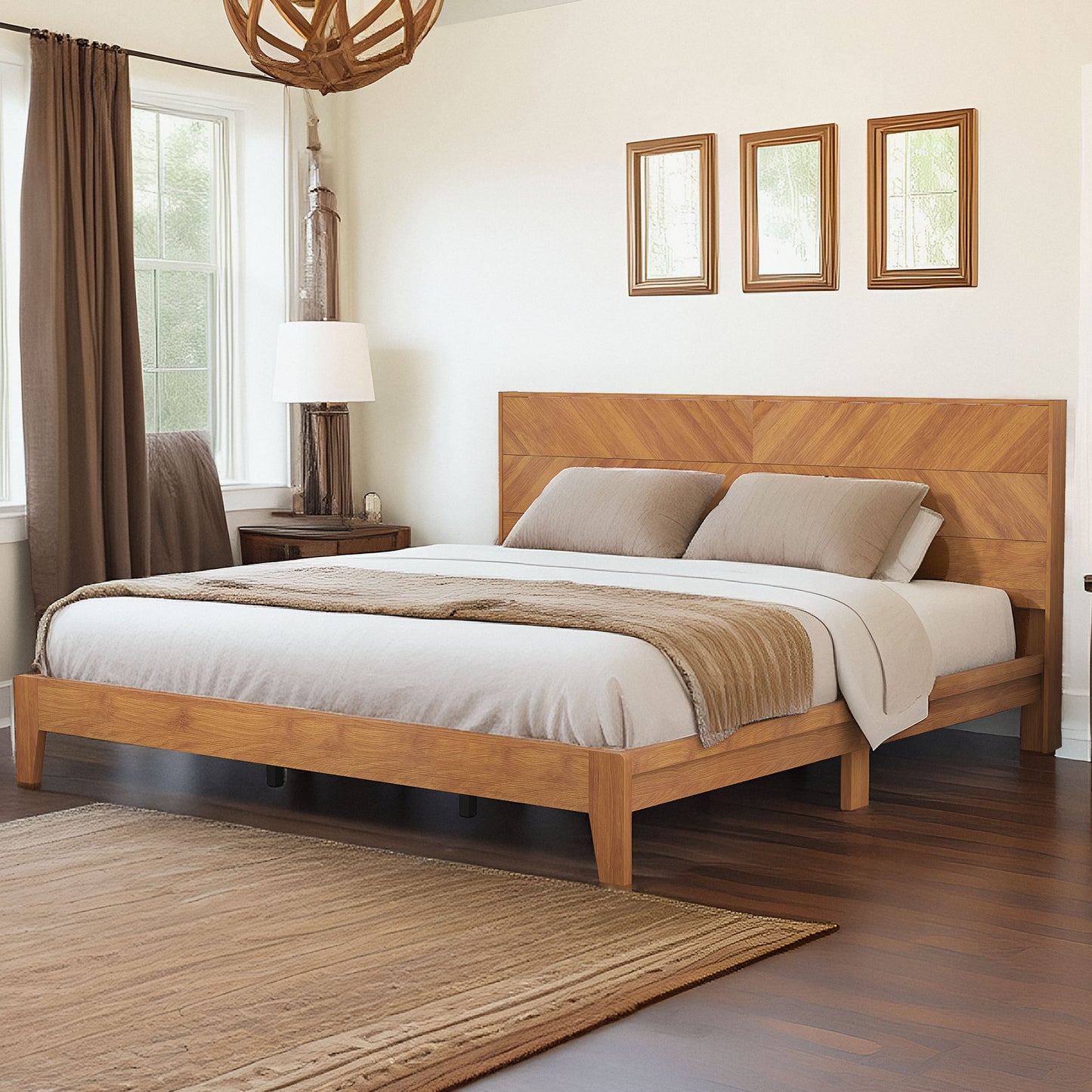 Galano King Weiss Clara Bed with Headboard – Amber Walnut