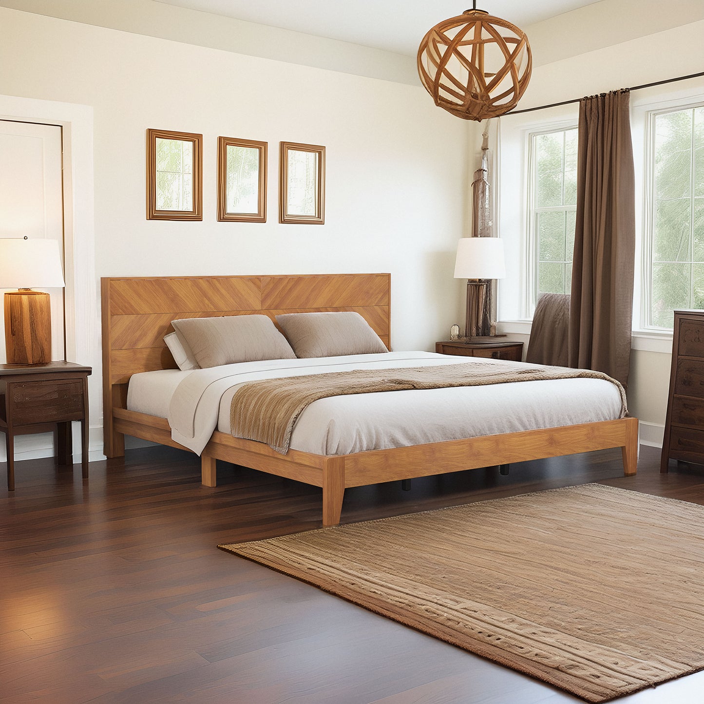 Galano King Weiss Clara Bed with Headboard – Amber Walnut