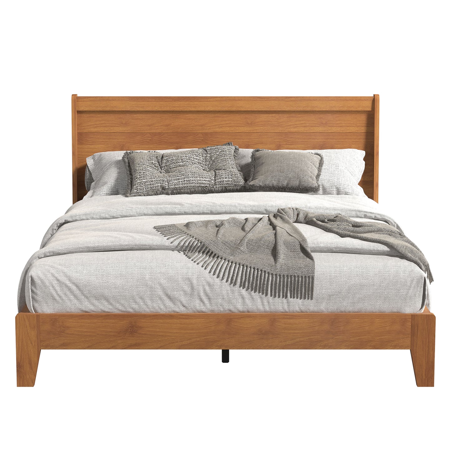 Galano Queen Abby Serene Bed with Headboard – Amber Walnut
