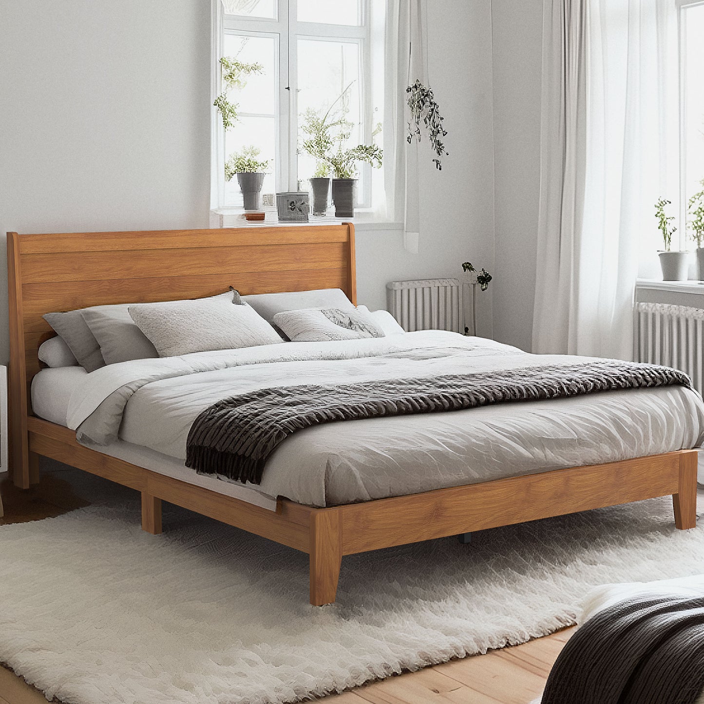 Galano Queen Abby Serene Bed with Headboard – Amber Walnut