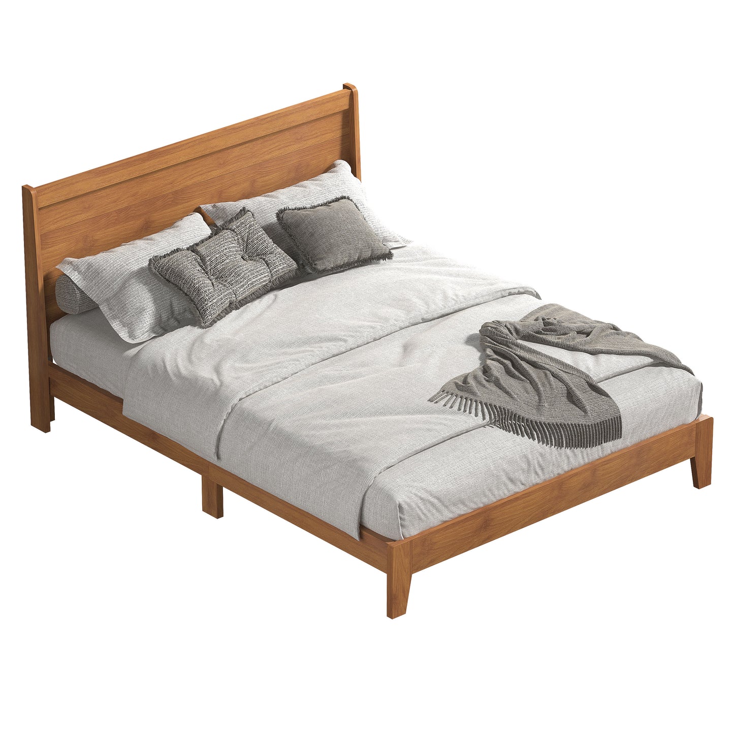 Galano Queen Abby Serene Bed with Headboard – Amber Walnut