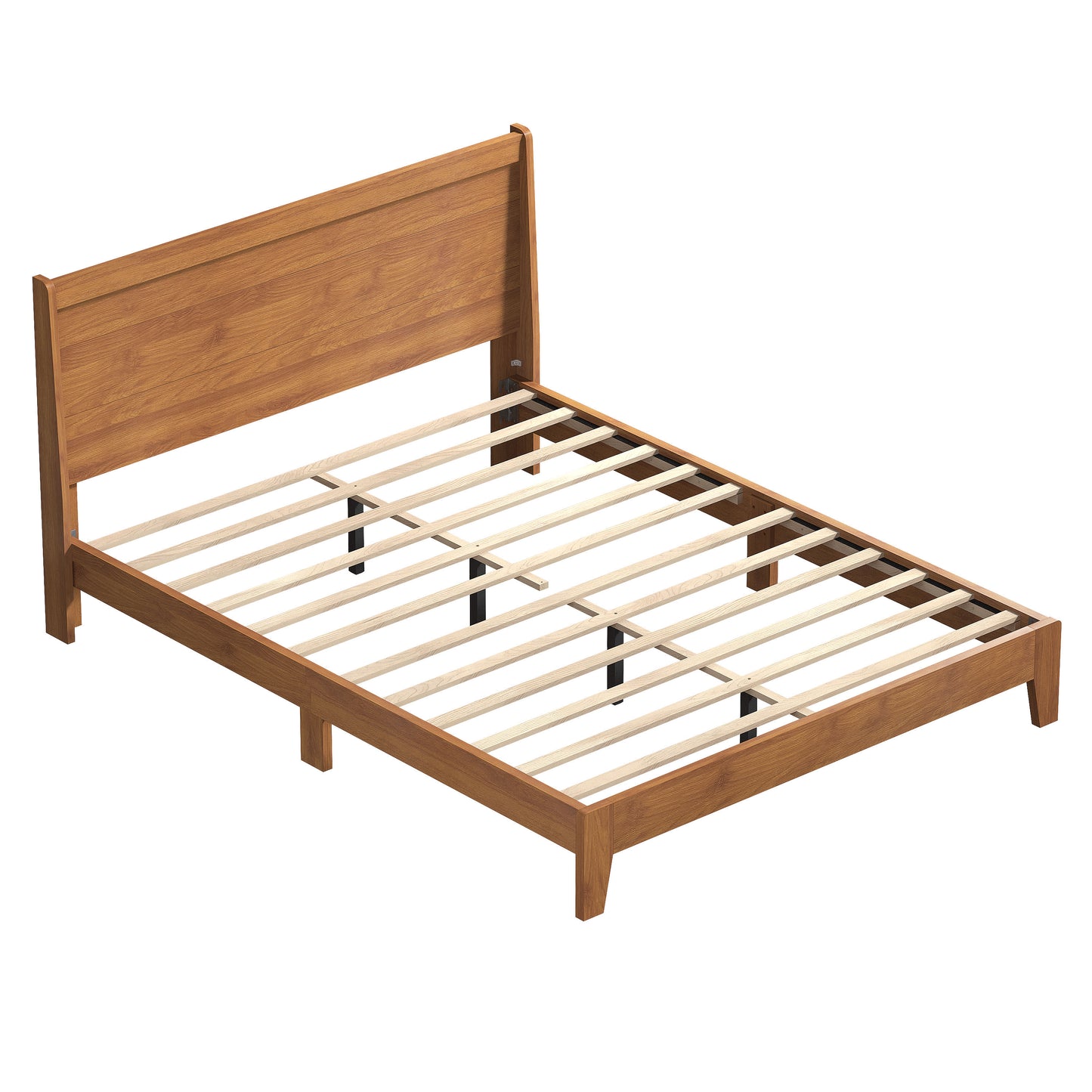 Galano Queen Abby Serene Bed with Headboard – Amber Walnut