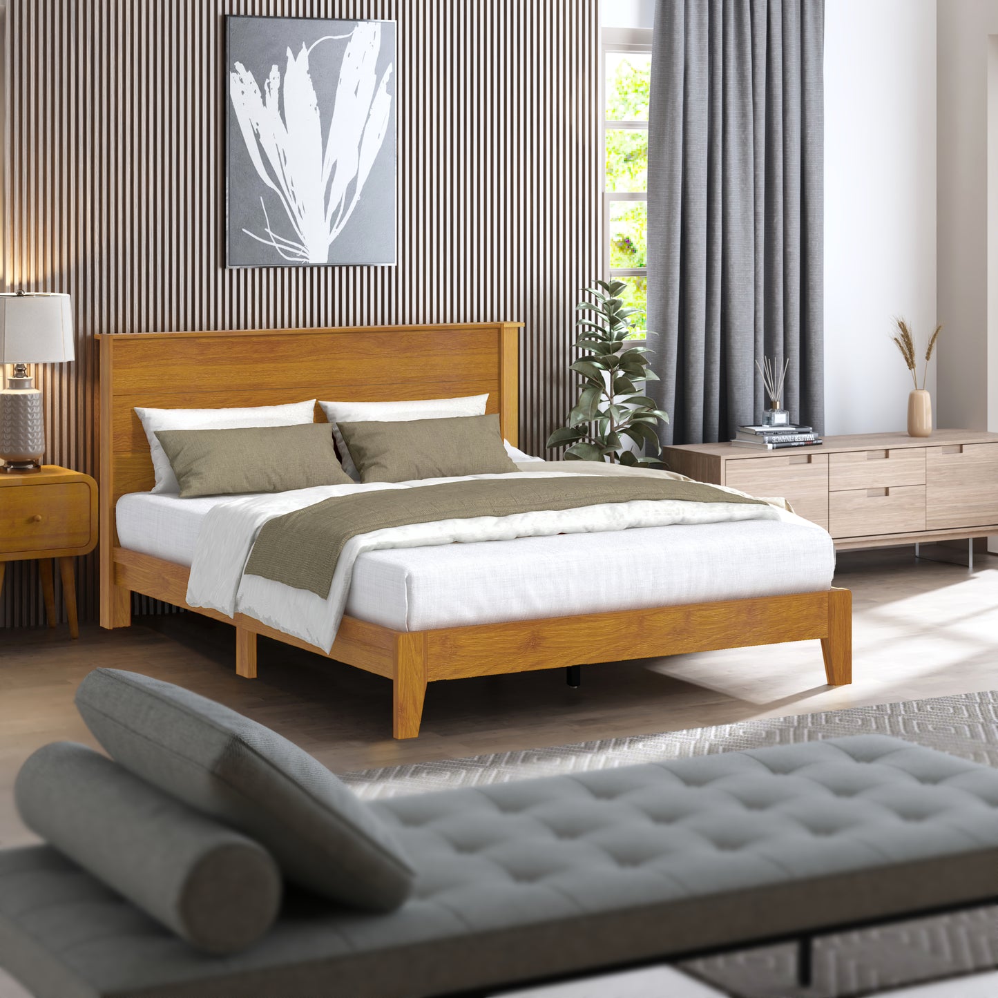 Galano Queen Payne Luxe Bed with Headboard – Gray