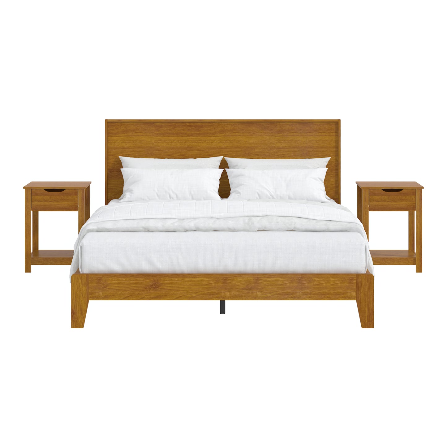 Galano Queen Payne Luxe Bed with Headboard & Elira 2-Drawer Nightstands, Set of 2 – Amber Walnut