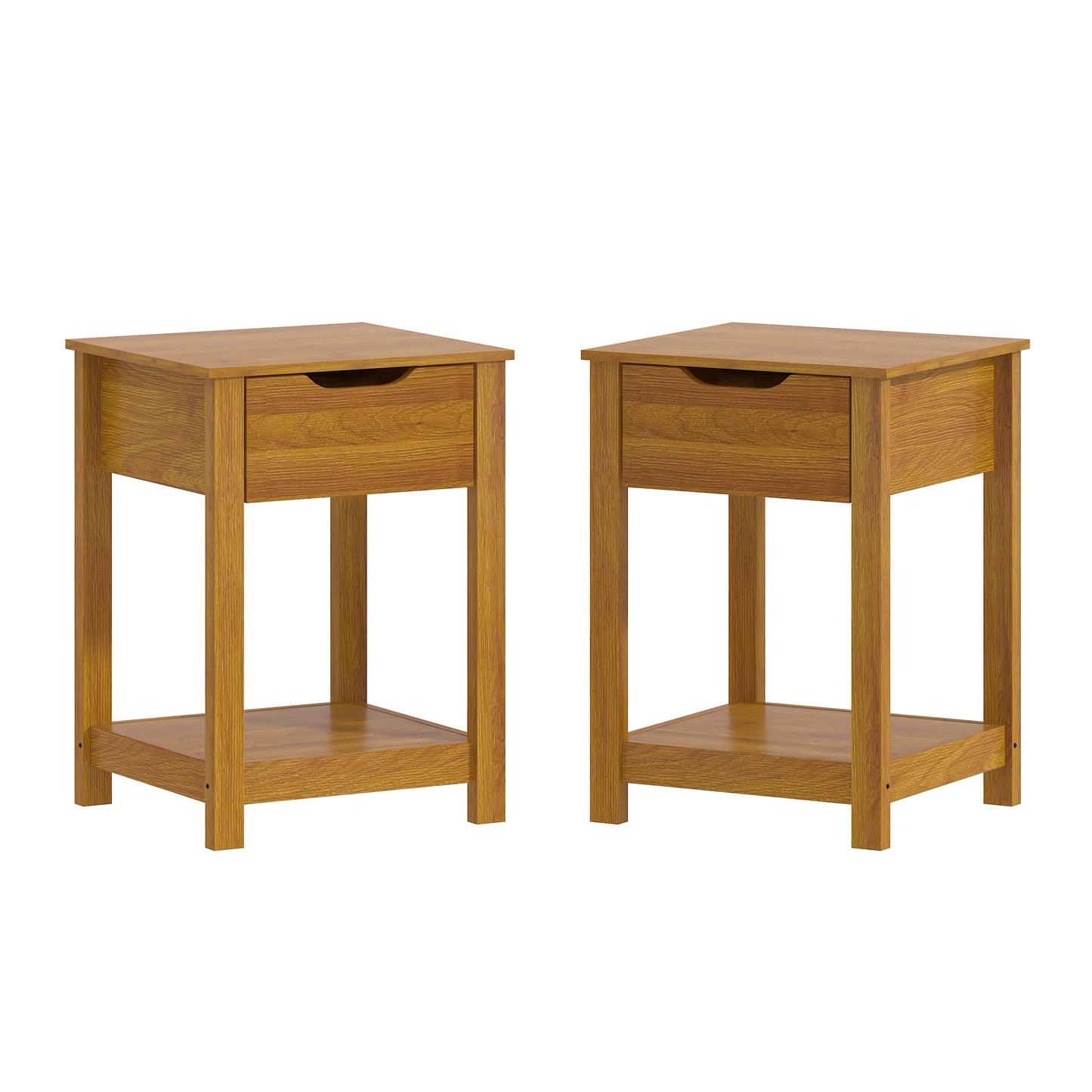 Galano Queen Payne Luxe Bed with Headboard & Elira 2-Drawer Nightstands, Set of 2 – Amber Walnut