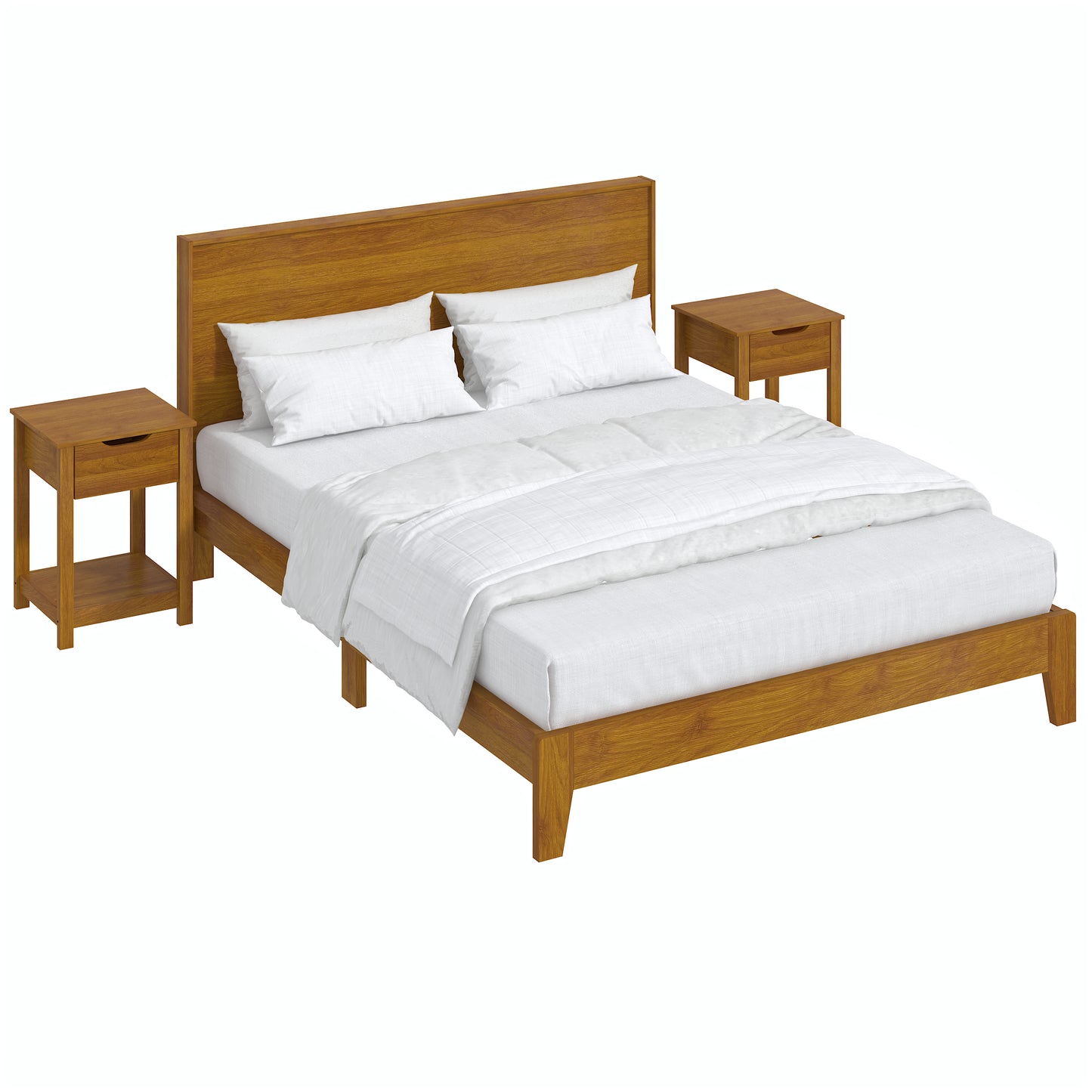Galano Queen Payne Luxe Bed with Headboard & Elira 2-Drawer Nightstands, Set of 2 – Amber Walnut