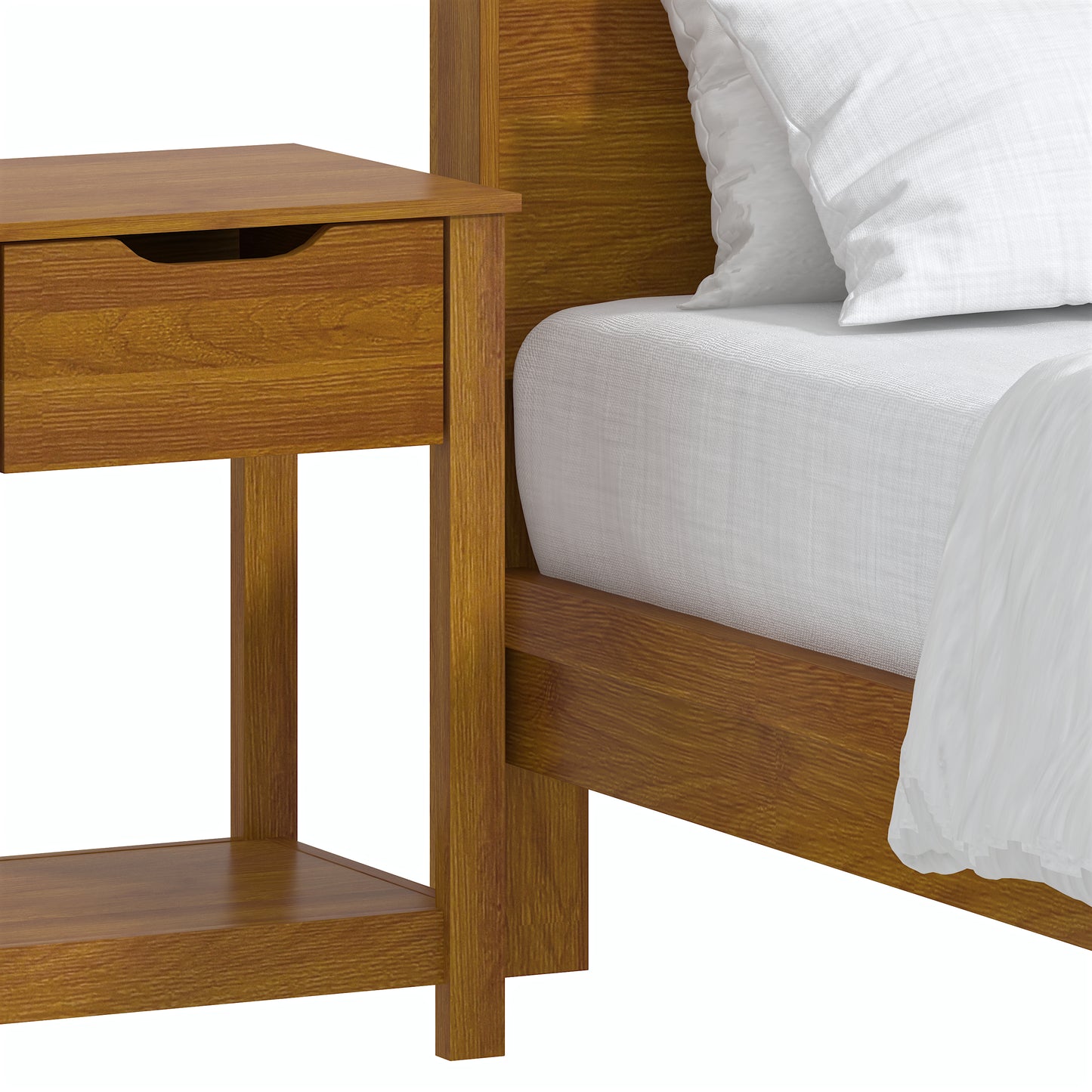 Galano Queen Payne Luxe Bed with Headboard & Elira 2-Drawer Nightstands, Set of 2 – Amber Walnut