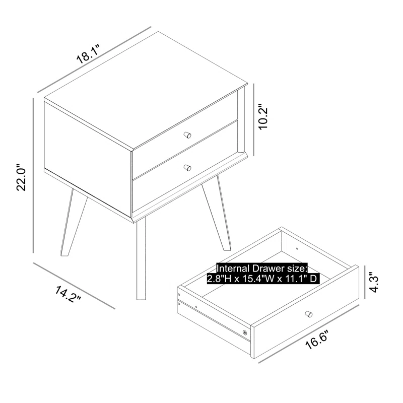 Galano Abby Retro 2 Drawer Nightstand (Set of 2)