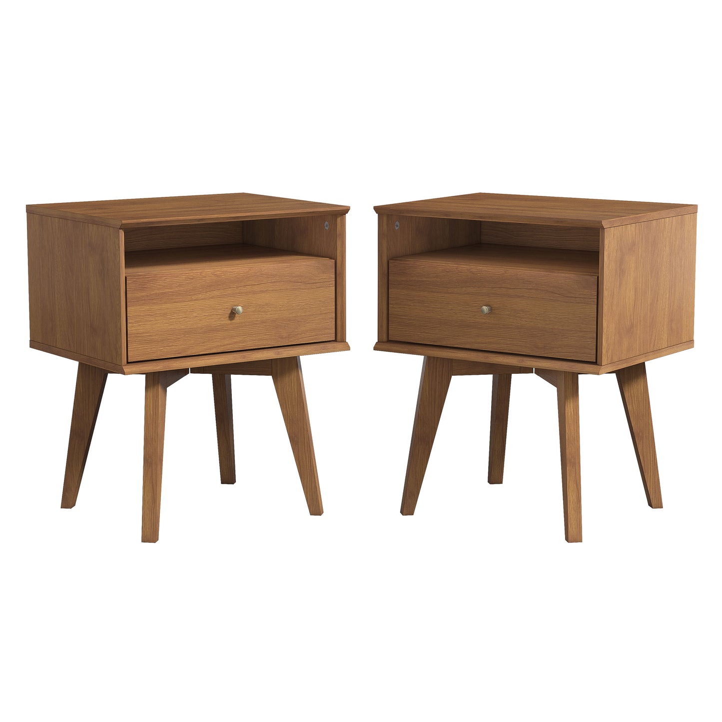 Galano Abby Serene 1-Drawer Nightstand with Storage, Set of 2 - Amber Walnut
